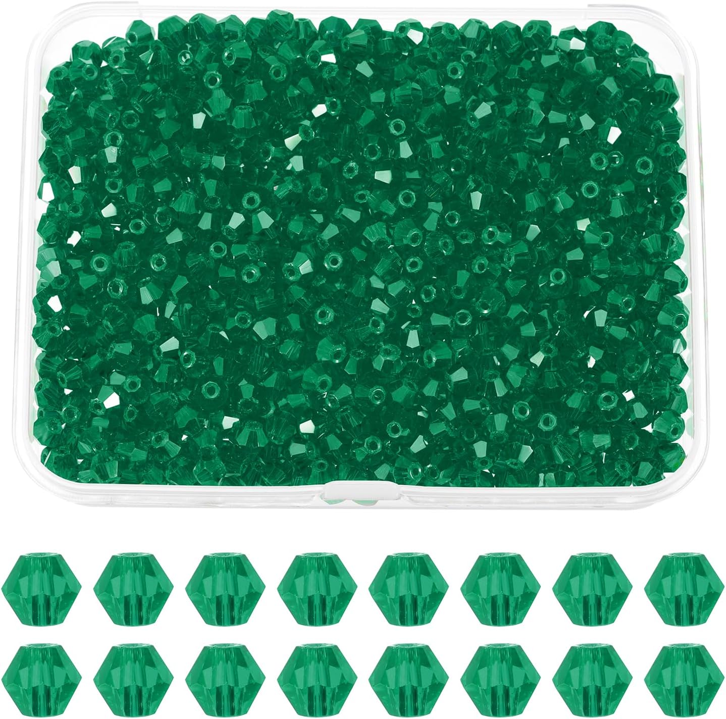 PATIKIL 1000pcs 3mm Bicone Glass Crystal Beads, Faceted Glass Spacer Beads with Box for Jewelry Making Bracelet Necklace Earrings DIY Suncatcher Craft, Green
