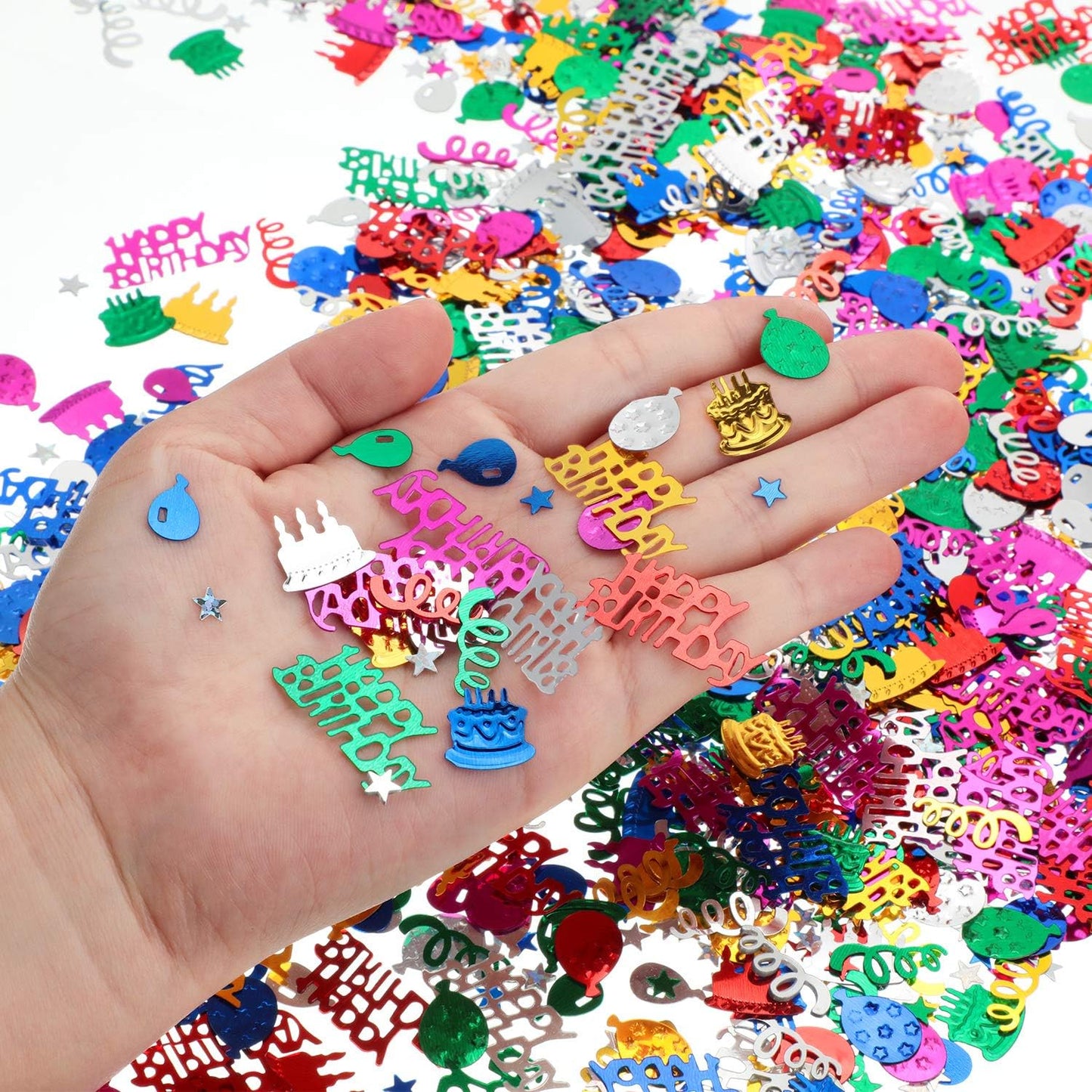 WILLBOND 3000 Pieces Happy Birthday Confetti Birthday Party Cake Confetti Metallic Foil Balloon Table Scatter Decorations for Carnival Baby Shower DIY Arts and Crafting
