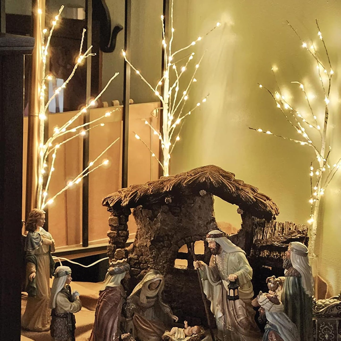 Bexdir Lighted Birch White Tree Branches 33IN 180LED with Timer Plug in, Artificial Tree White Birch Twig for Christmas Home Decor Party Wedding Bedroom