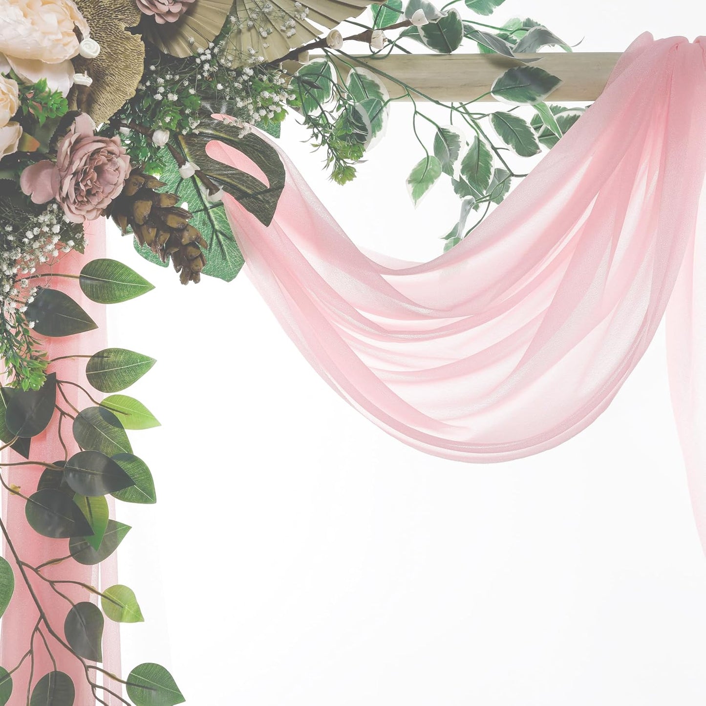 VDS Pack of 2 Panel (30 Inch X 40 Feet) Wedding Arch Draping Fabric Sheer Chiffon Fabric Drapery for Wedding Ceremony Reception Swag Backdrop Canopy Chuppah ARBO Altars Decoration (Blush Pink)