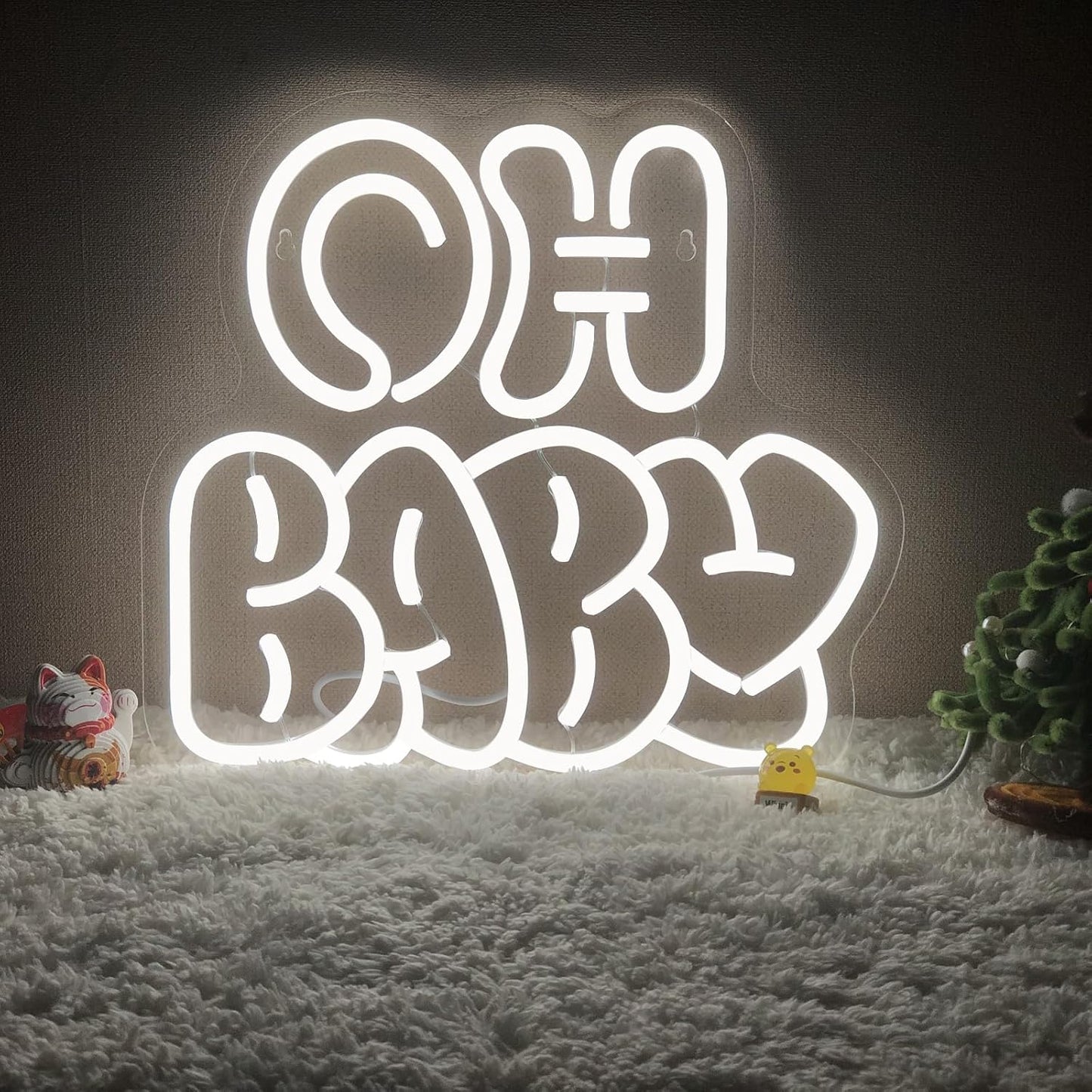 Oh Baby Neon Sign for Backdrop Wall Decor, Cute Decorative Lights, oh baby Neon Lights for Baby Shower Birthday Party Bedroom gender reveal parties Baby's Room Cool White size:12.6 * 11.61In