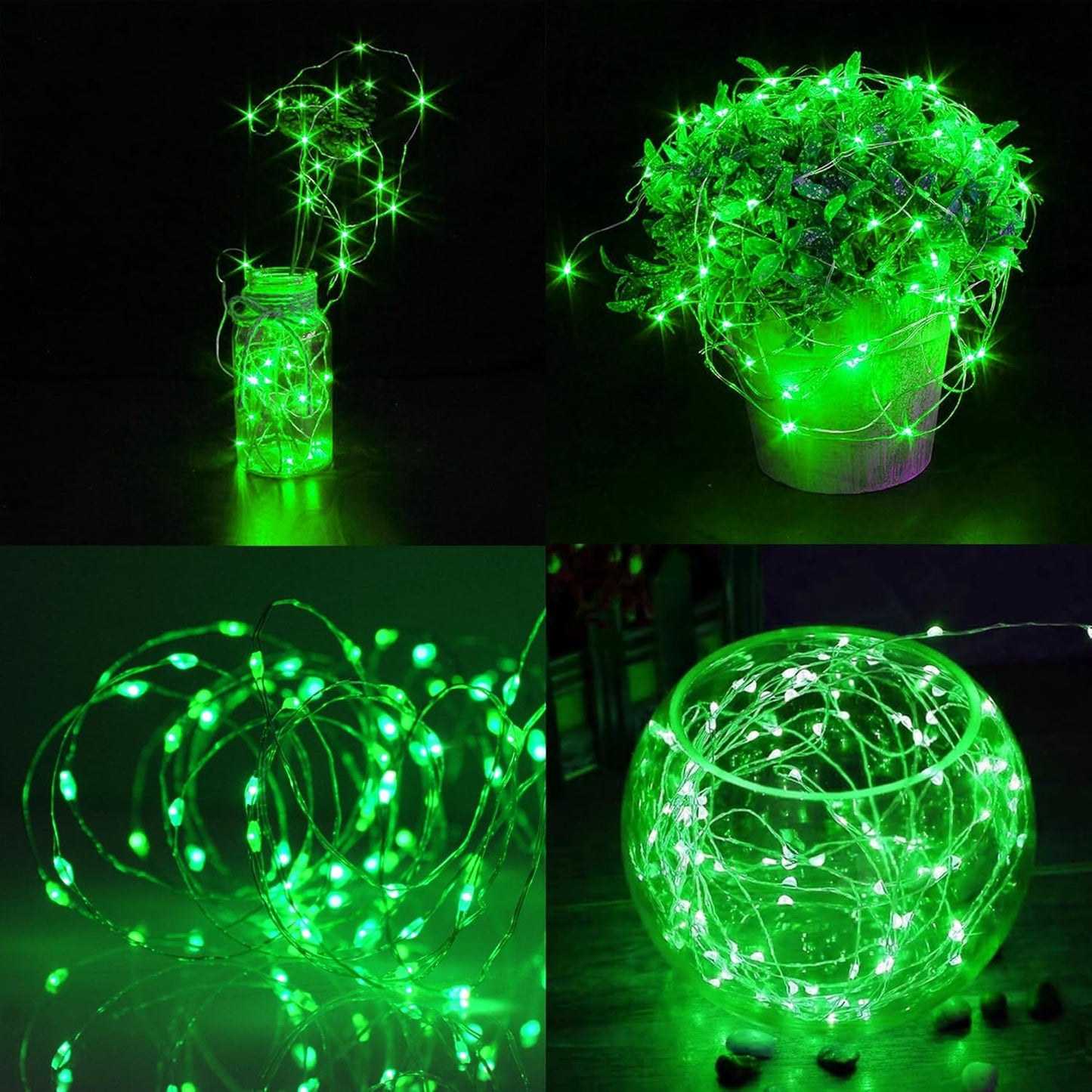 WATERGLIDE 12 Pack Fairy Lights Battery Operated (Included), 7 ft 20 LED Mini String Lights, Waterproof Silver Wire Firefly Starry Light for DIY Christmas St. Patricks Day Mason Jars Decor, Green