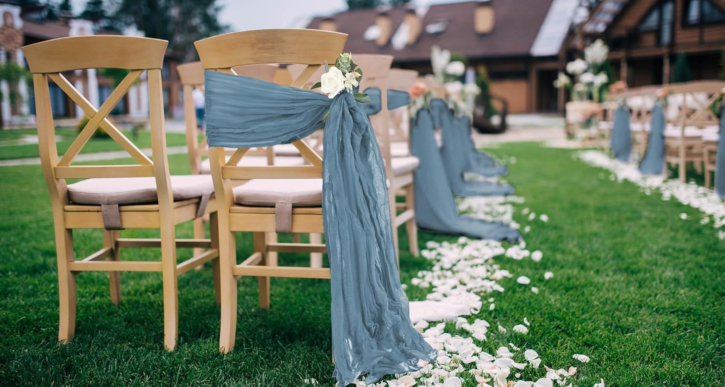 50 PCS Cheesecloth Chair Sashes, Bows Designed ChairSashes, 15.7x108 inch Chair Sashes for Aisle Decorations Universal Chairs Cover Decoration for Wedding Reception Party Banquet (Dusty Blue)