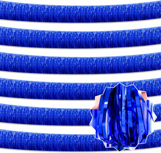 6 Pack 10 Ft Blue Foil Fringe Garland Metallic Streamers Tinsel Banner Wall Hanging Garland Backdrop for Parade Floats, Halloween, Christmas, Thanksgiving, New Year Party Decorations