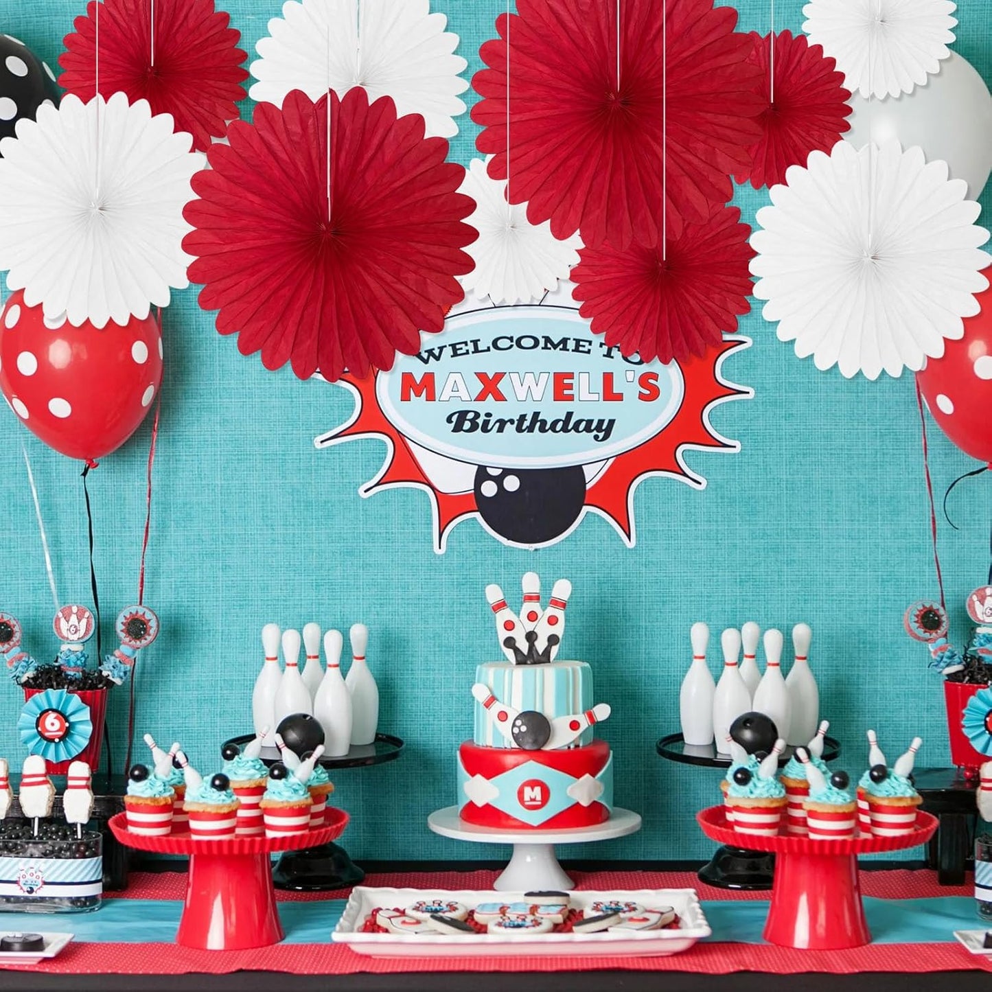 20 Pcs Red White Hanging Paper Fan, Round Paper Fans Decorations Set for Weddings, Birthdays, Engagement, Bridal Shower, Bachelorette Party Supplies Decor