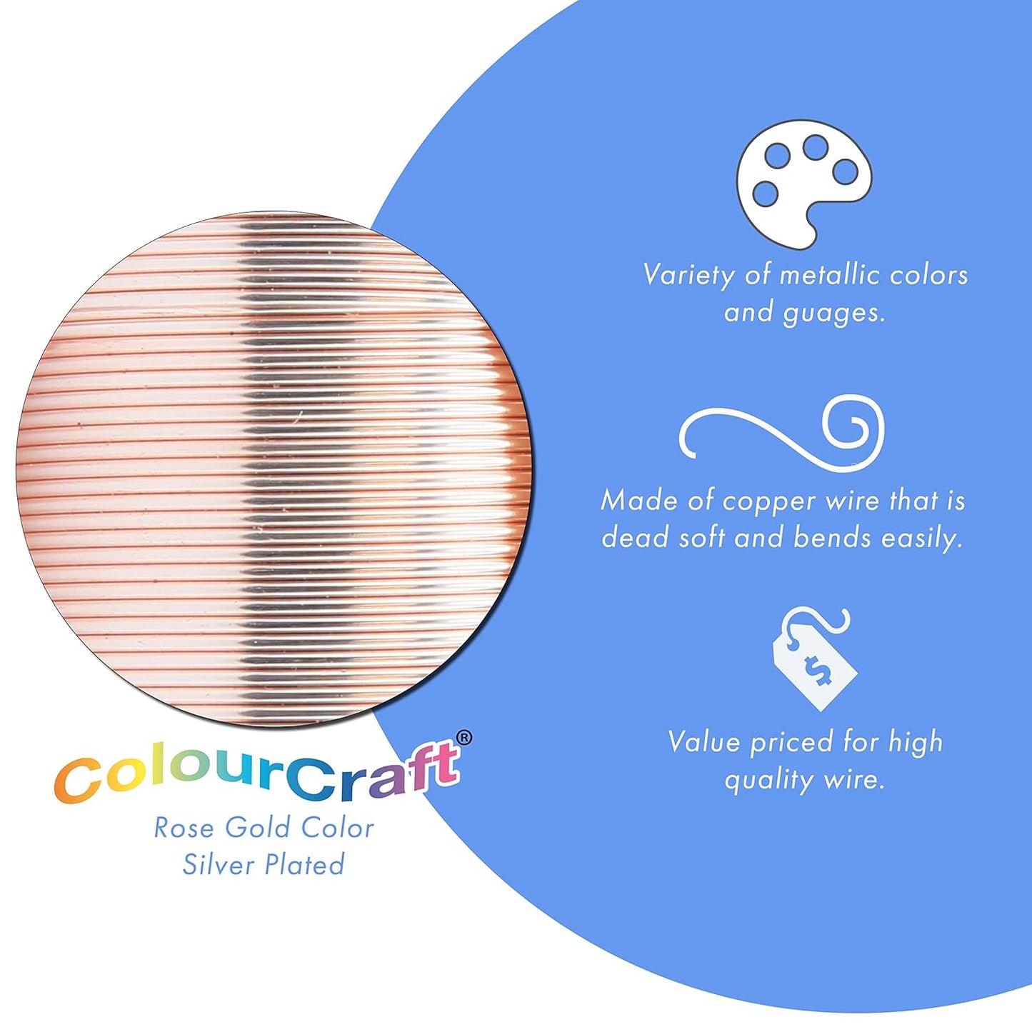 Beadalon ColourCraft Wire, 28 Gauge, Rose Gold Color Silver Plated, 40 yd Spool