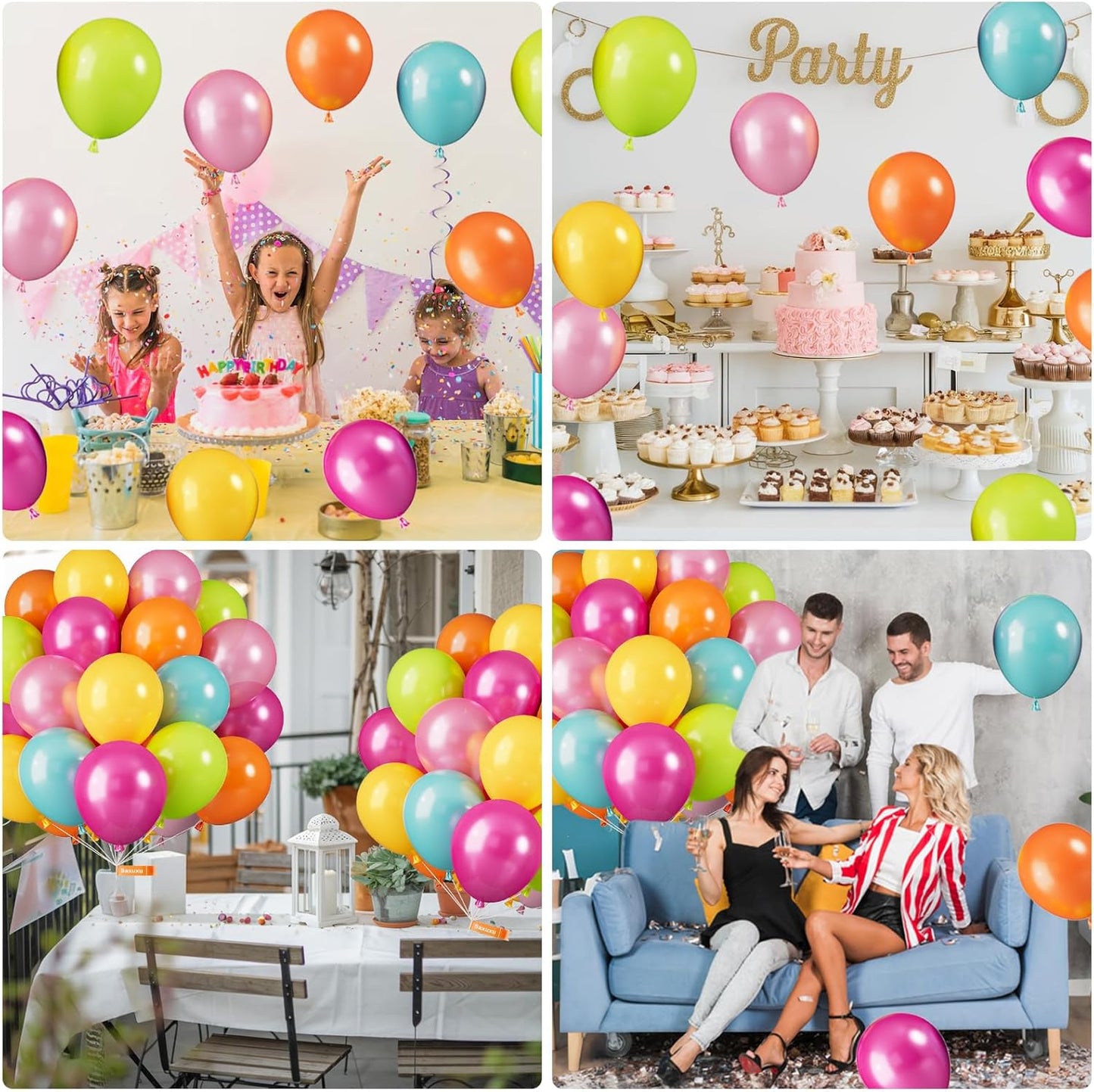 Tropical Balloons, 12 Inch Hawaii Balloons, Colorful Balloon, Pearl Hot Pink Teal Blue Yellow Fruit Green Latex Balloon for Summer Pool Beach Hawaiian Flamingo Theme Birthday Party Decoration