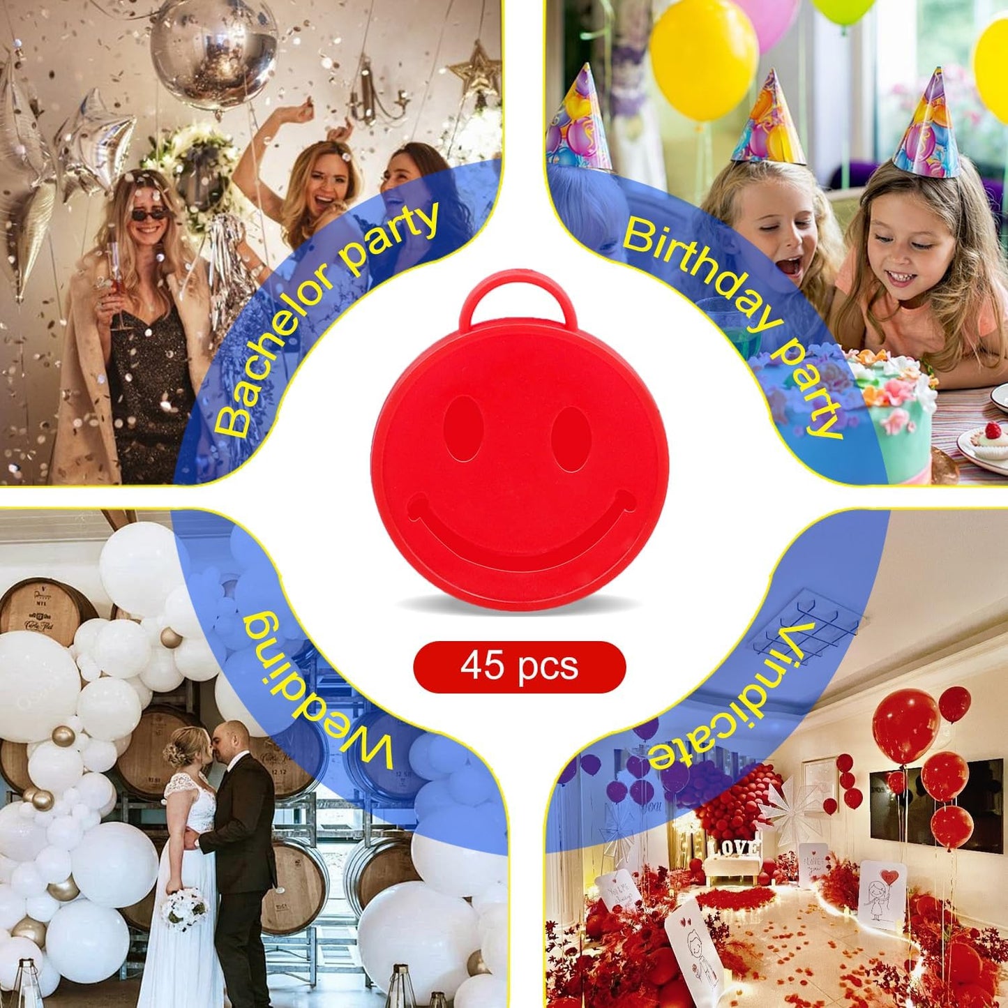 45PCS Balloon Weights Colorful Plastic Heavy Balloon Pendants Wedding Birthday Party Balloons Accessories For Helium Balloon Decoration (Happy)