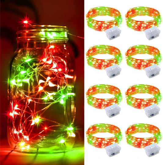 ZGWJ 8 Pack Christmas Fairy Lights Battery Operated, 7ft 20LED Mini Fairy String Lights Silver Wire 3 Modes Waterproof for Christmas Tree DIY, Parties, Bedroom Decorations Red&Green Red&Green