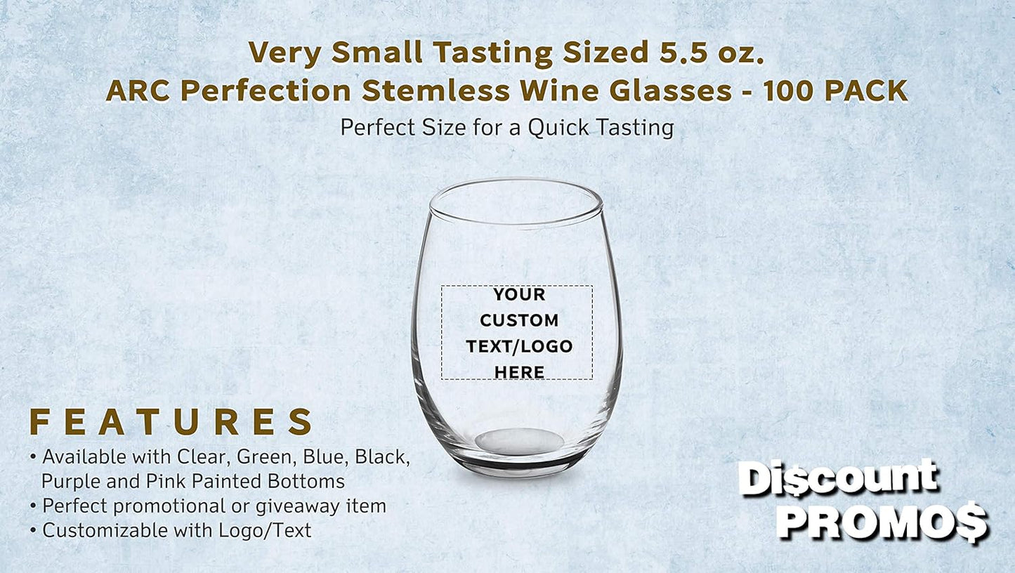 Custom Stemless Wine Glasses by ARC 5.5 oz. Set of 100, Personalized Bulk Pack - Perfect for Hotel, Bar, Restaurant or Lounge - Black