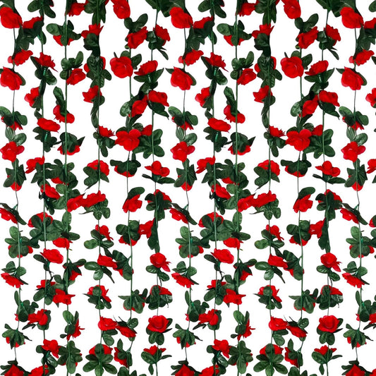 16Pcs 126Ft Red Rose Garland, Fake Rose Hanging Flowers, Artificial Flower Vine, Hanging Floral Vine Garland for Wedding, Birthday Party, Wall Arch, Halloween, Christmas Garden Backdrop Decor