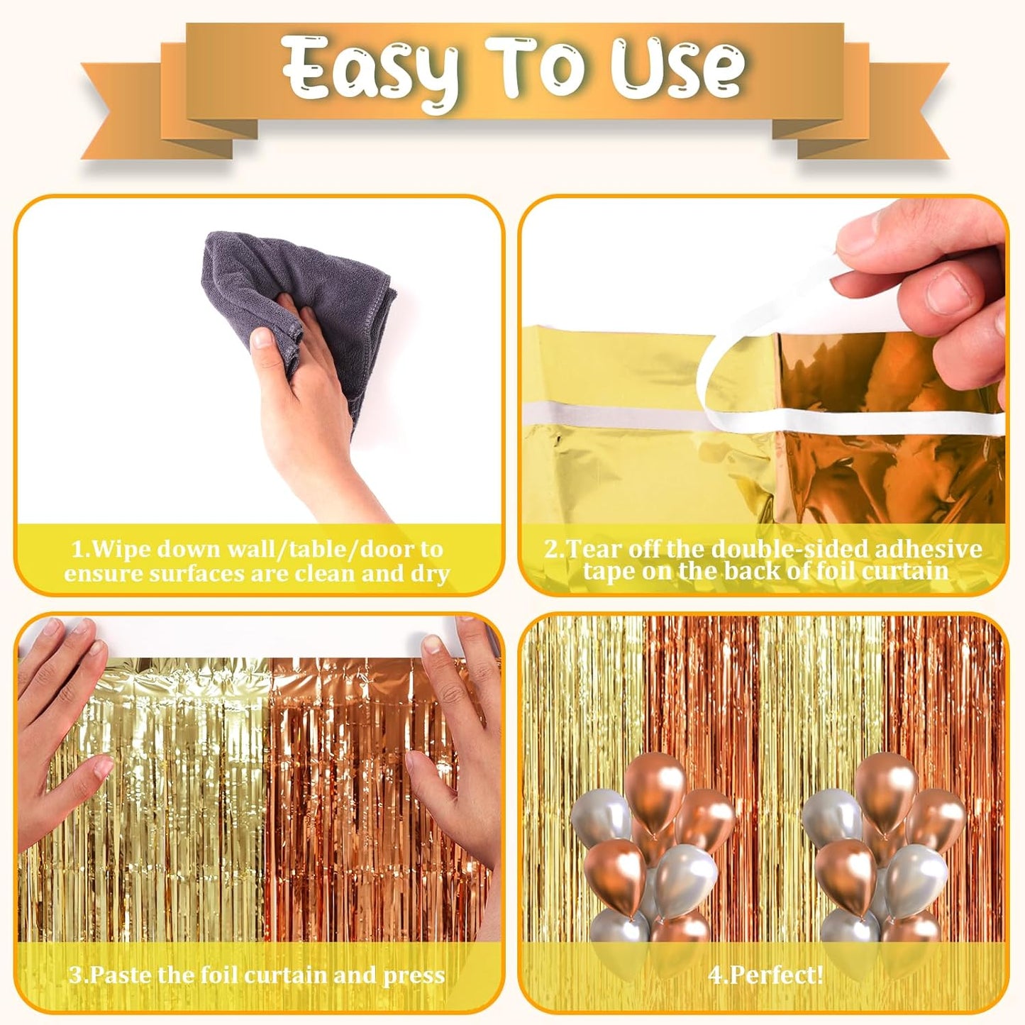 2 Pack Rose and Champion Foil Fringe Backdrop Curtains, Tinsel Streamers Party Decorations, Fringe Backdrop, Door Shimmer for Anniversary or Birthday Party