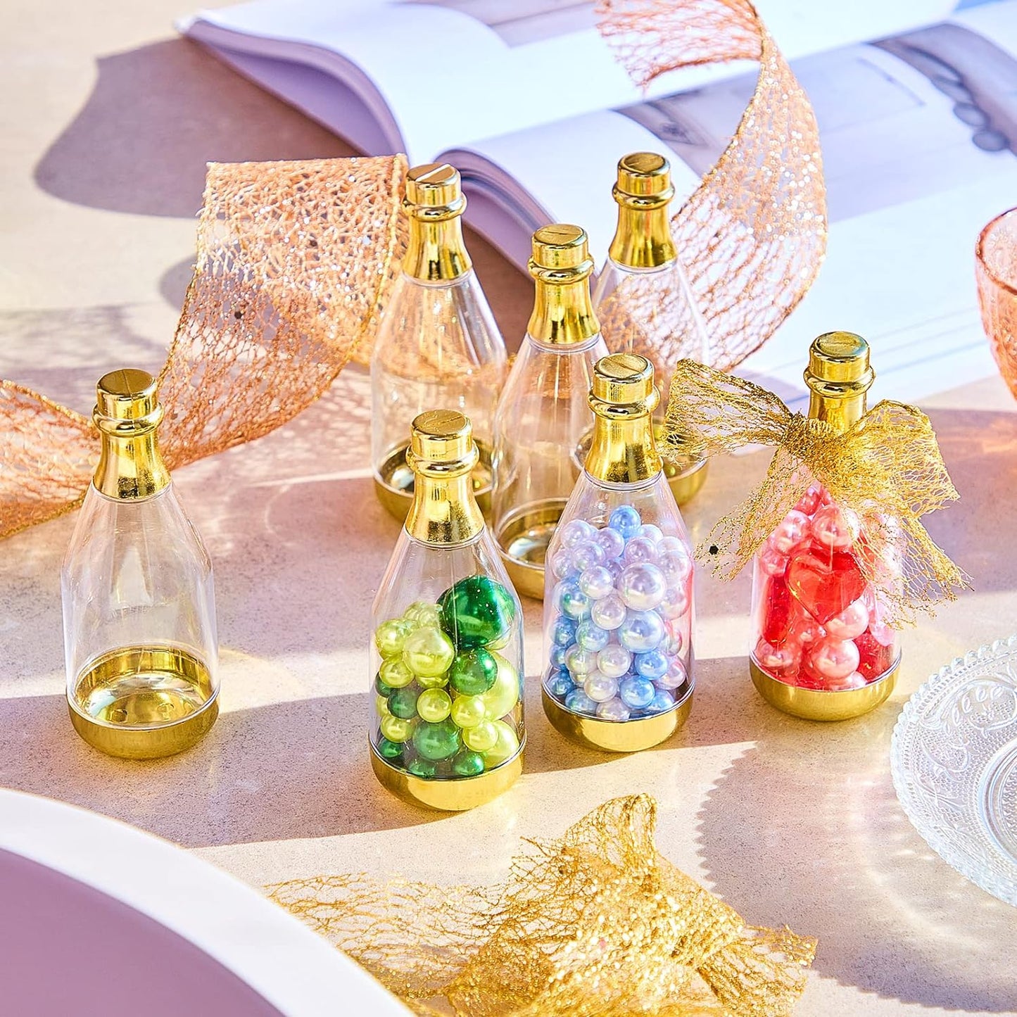 Cunhill 54 Pieces Champagne Candy Bottles Bridal Shower Favors Mini Baby Bottle for Baby Shower Bulk Small Plastic Wine Alcohol Containers for Wedding Birthday Party(Gold)