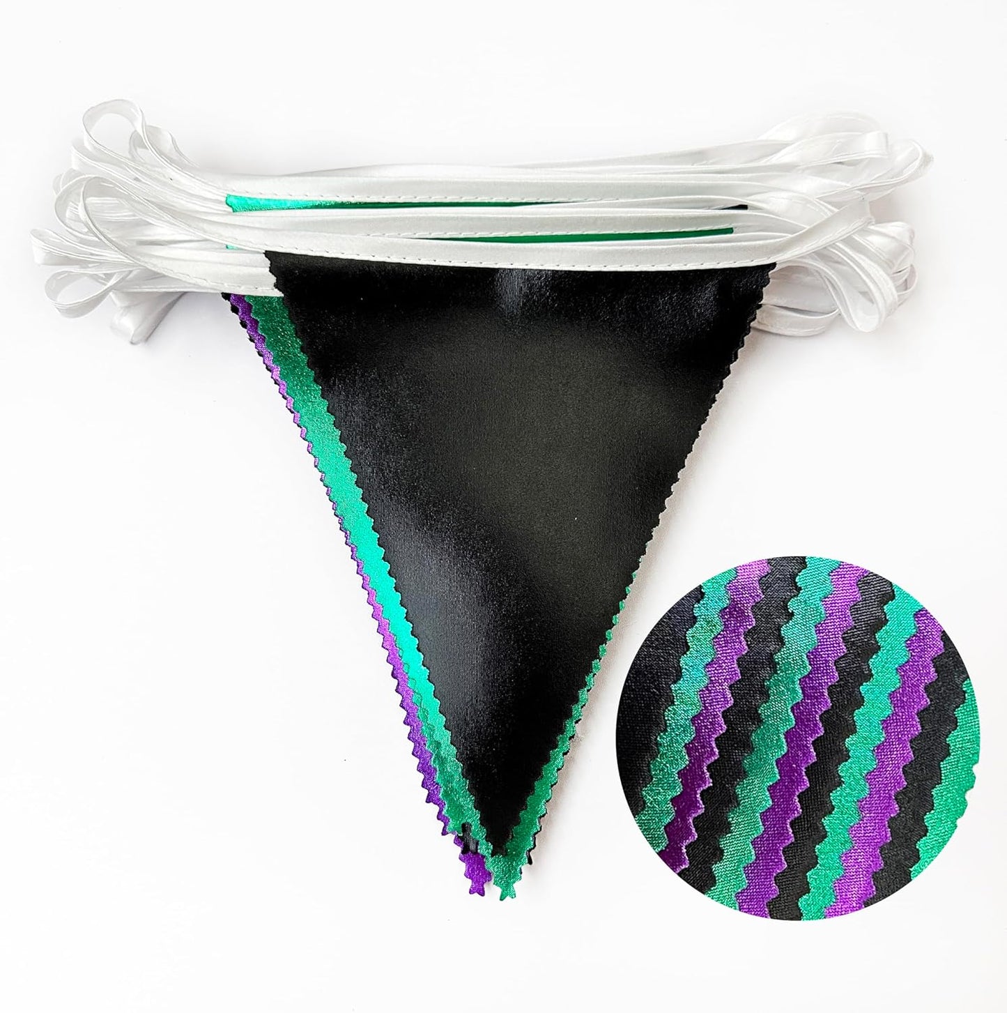 Black Purple Green Party Decorations Metallic Fabric Triangle Pennant Banner Flag Bunting for Boys Men Birthday Graduations Wedding Bachelorette Retirement Video Game Level Up Theme Party Supplies