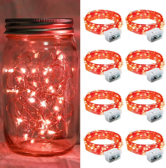 8 Pack Red Fairy Lights 7Ft 20 LED Twinkle String Lights 3 Modes Battery Operated Waterproof Firefly Starry for Mason Jar Party Wedding Christmas Valentines Day Table Centerpieces