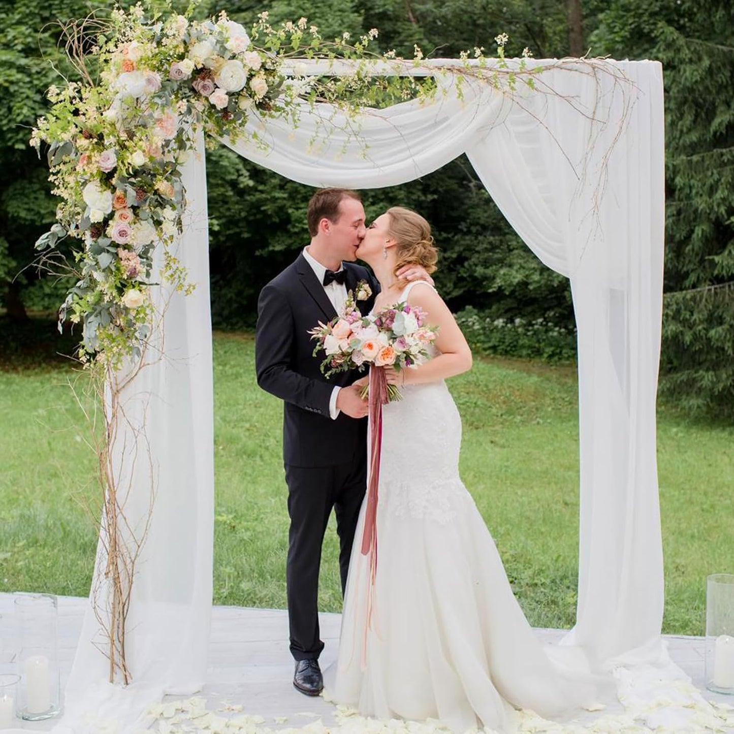 Wokceer White Wedding Arch Draping Fabric Backdrop 28.7" X 20FT Sheer Drapes Fabric for Wedding Arbor Ceremony Birthday Party