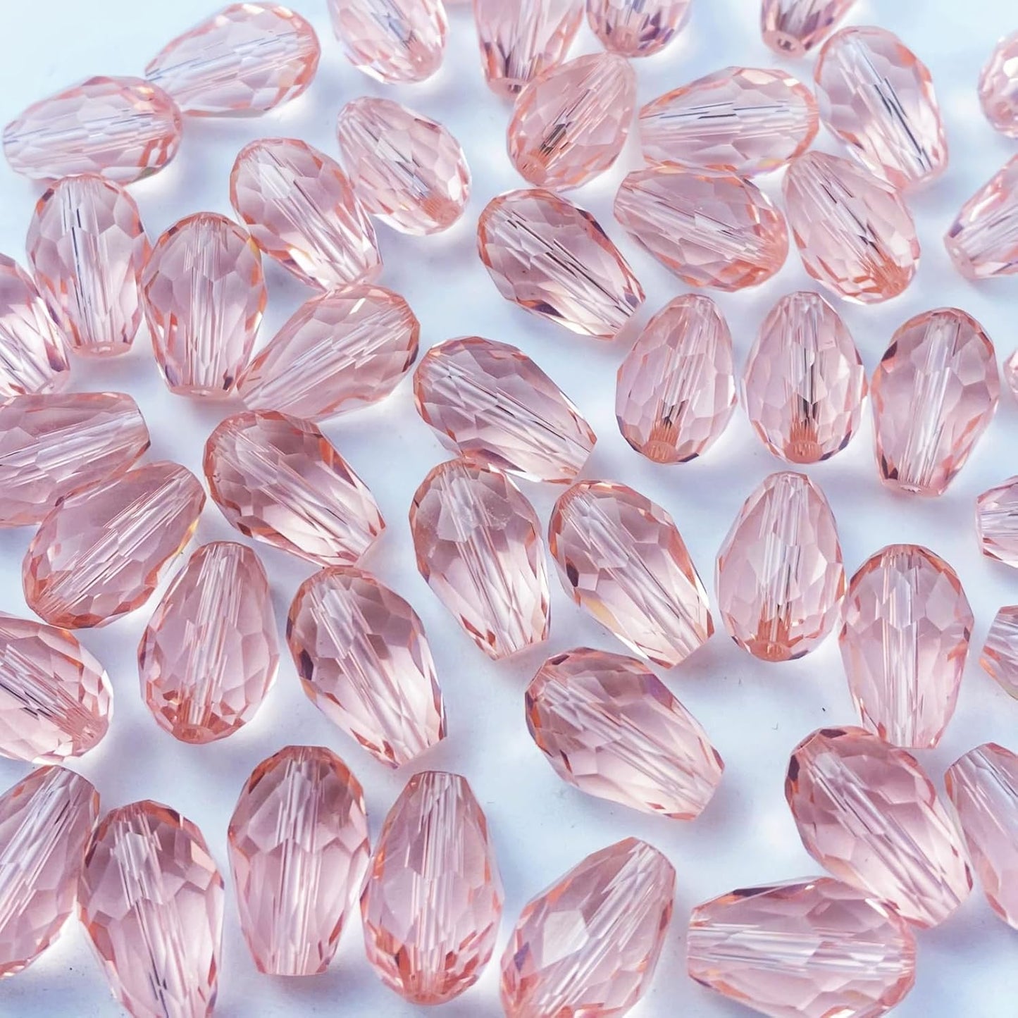 50pcs 10x15mm Teardrop Crystal Glass Beads Vertical Hole Faceted Glass Teardrop Spacer Beads for Bracelets Necklace Earring DIY Jewelry Making Craft(Pink)