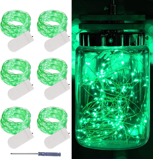 LAMPHOME 6 Pack St Patrick's Day Fairy Lights Battery Operated String Lights 6.6ft 20 Led Mason Jar Lights Waterproof Silver Wire Light Fireflies DIY Party Wedding Christmas Decoration(6 Pack,Green)