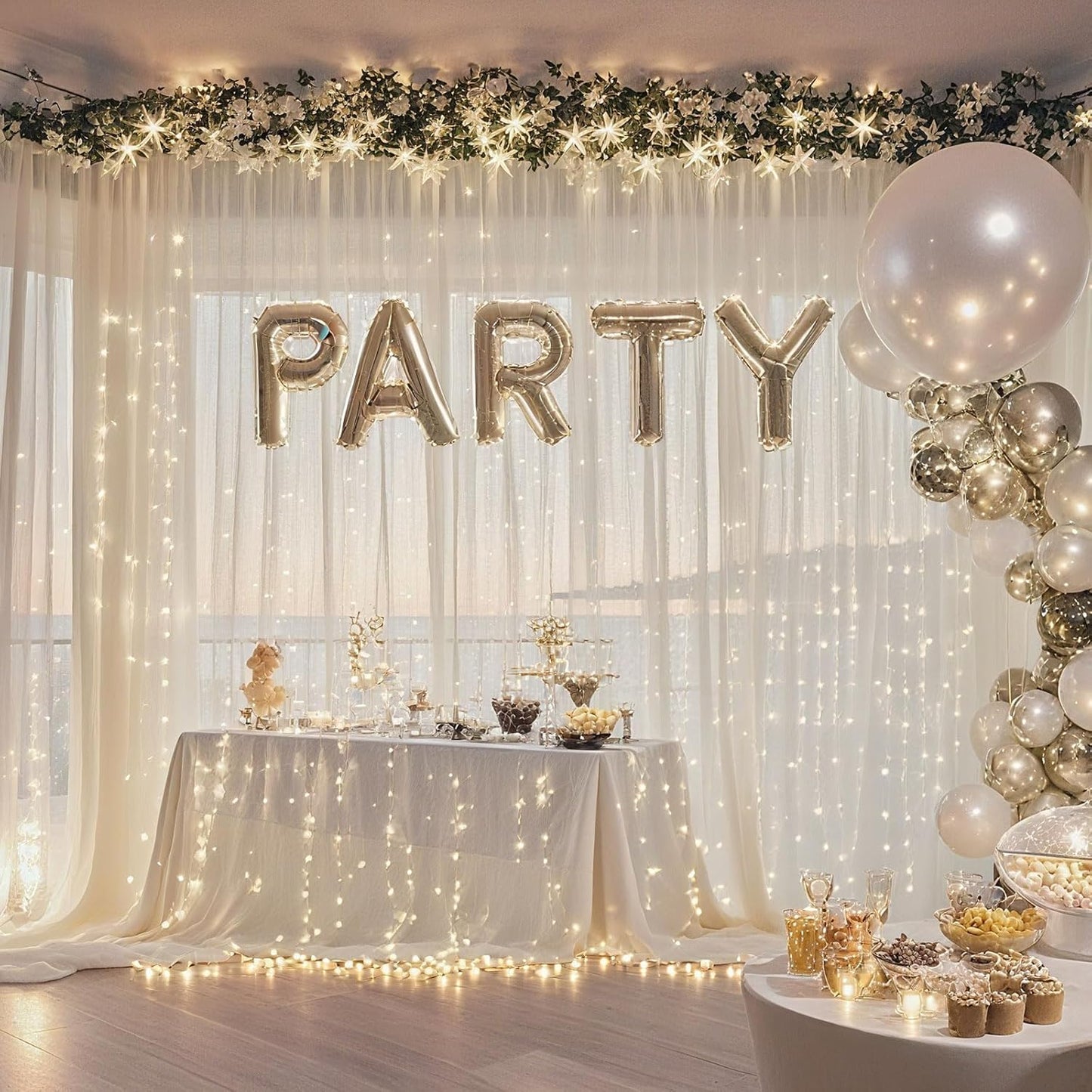 Ledido 10×10ft Tulle Backdrop Curtains with Lights String - 300LED Fairy Lights Sheer Curtain Backdrop for Weddings Baby Shower and Birthday Party Decorations(8 Panels 5×10ft)