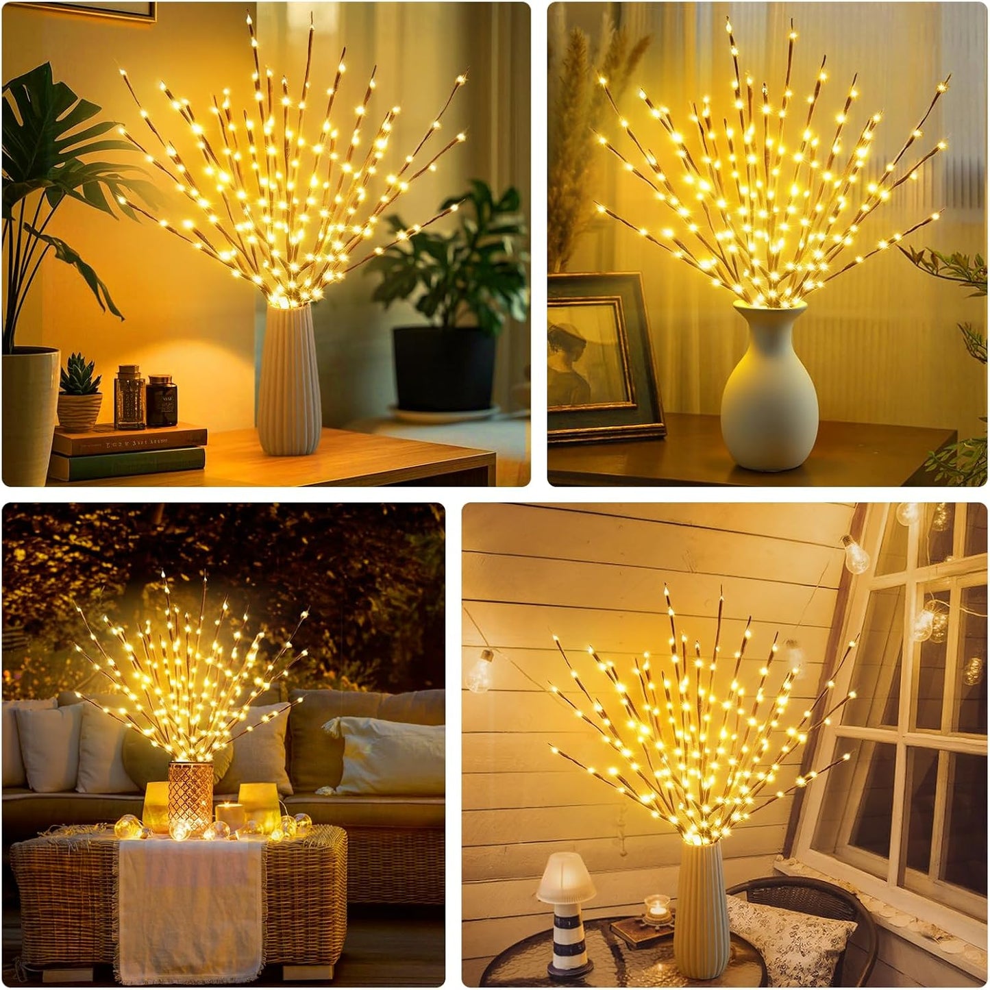 DK177 4 Pack Led Branch Light Battery Operated Lighted Branch Vase Filler Willow Tree Artificial Little Twig Power Brown 30 Inch 20 LED for Home Romantic Decoration, Warm White