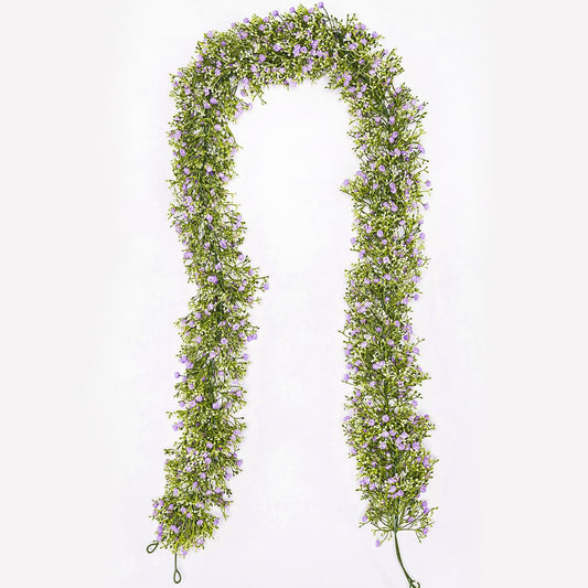 Artificial Baby Breath Flower Vines, Babys Breath Artificial Flowers Real Touch Faux Gypsophila Hanging Fake Baby's Breath Garlands for Wedding and Baby Shower Decor 2Pcs 5.8ft（Purple）