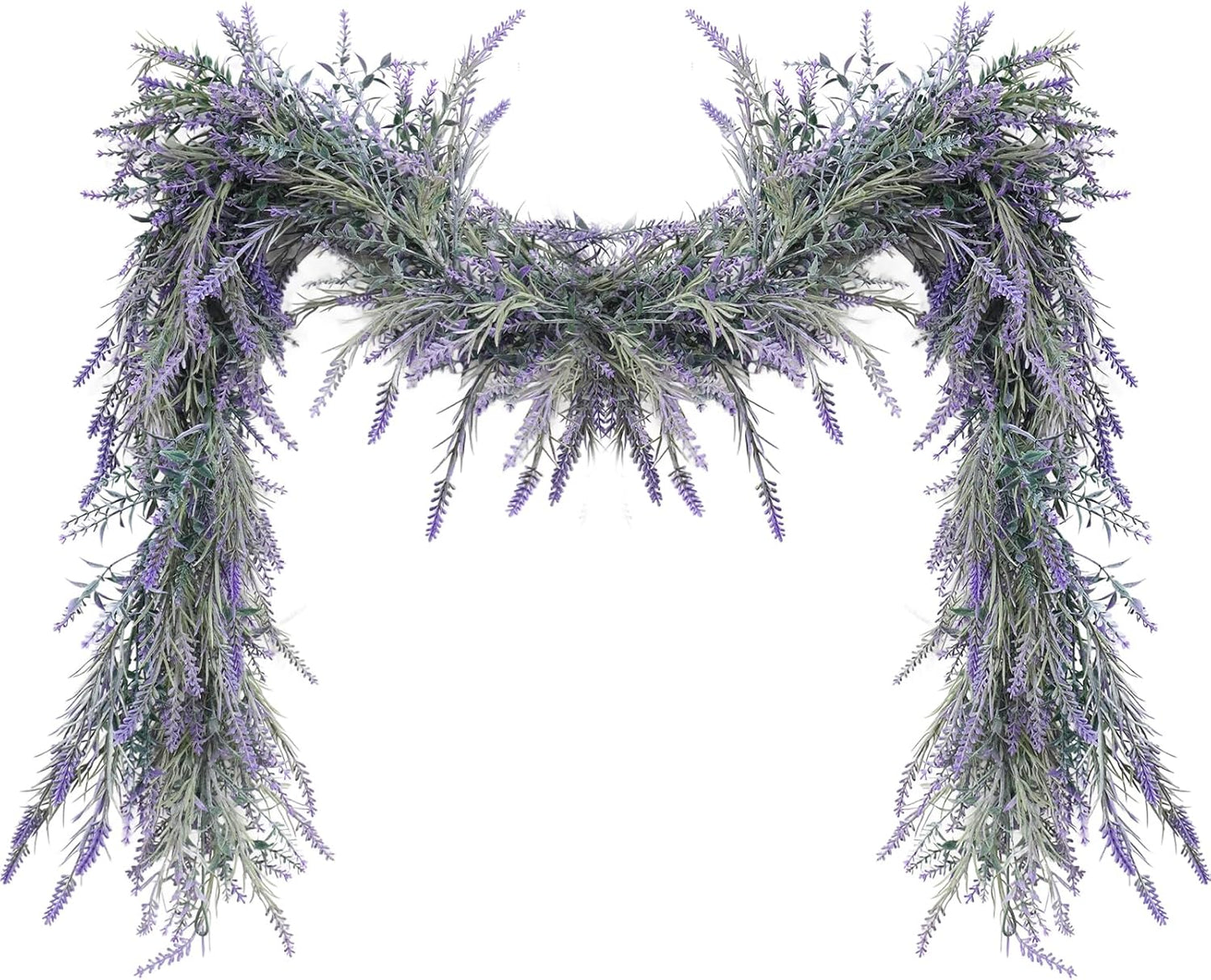 MAKHOT Spring Summer Lavender Purple Garland, 6Ft Lavender Artificial Green Garland, Fake Silver LavenderLeaves Vines for Wedding Mantle Party Arch Porch Stair Table Door Home Decor (Light Purple)