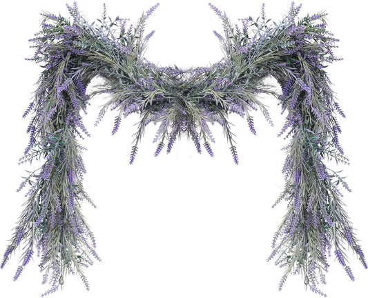 MAKHOT Spring Summer Lavender Purple Garland, 6Ft Lavender Artificial Green Garland, Fake Silver LavenderLeaves Vines for Wedding Mantle Party Arch Porch Stair Table Door Home Decor (Light Purple)