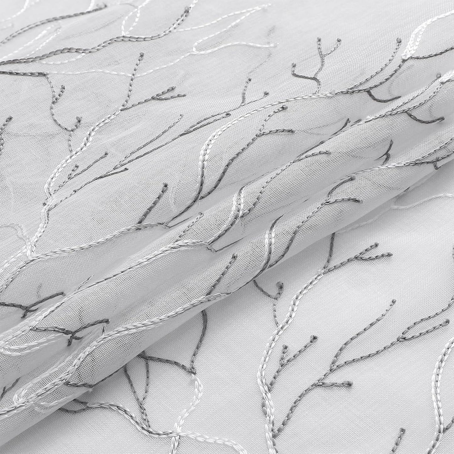 VISIONTEX Sheer Curtains 84 inch Length 2 Panels Set, Decorative Grey Coral Embroidery, Rod Pocket Embroidered Window Drapes for Living Room and Bedroom, 54" x 84"