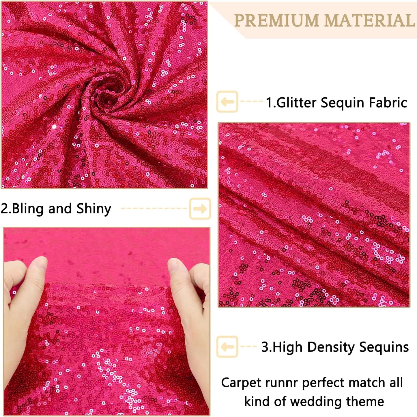 MODFUNS Sequins Aisle Runner for Wedding Ceremony Hot Pink Aisle Runner Rug 4FTx15FT Glitter Wedding Carpet Runners Outdoor Sparkling Hallway Rug for Party Reception Reception Decor
