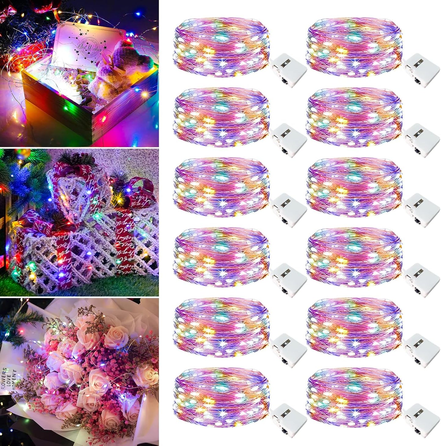 12 Pack Fairy Lights Battery Operated - 7ft 20 Led Twinkle Lights 3 Modes, Multi-Colored Bulk Mini String Lights Waterproof for Mason Jars Vases DIY Party Wedding Decoration Christmas