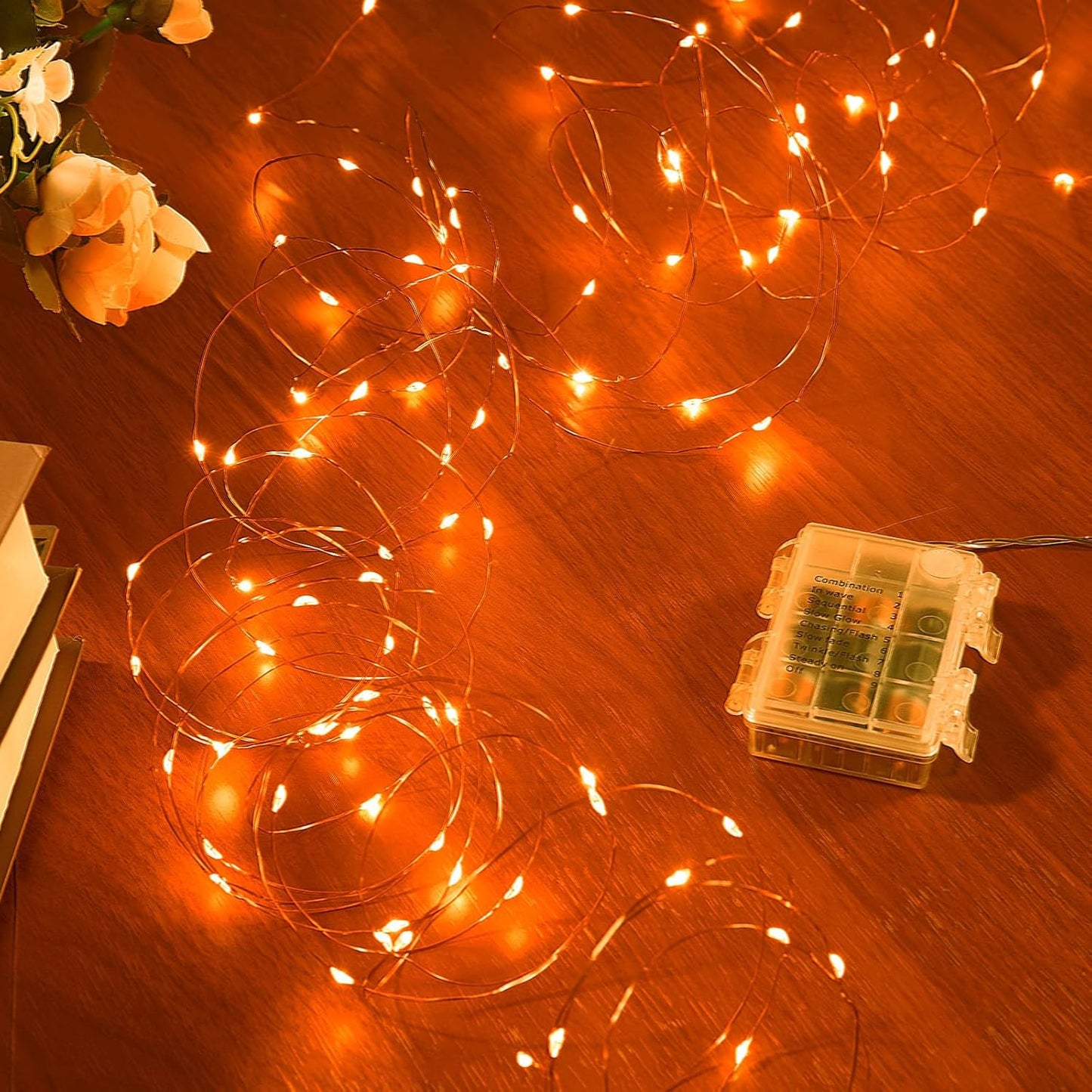 2 Pack 65.6 Ft. Battery Operated Outdoor String Lights with Remote & Timer, LED Orange Fairy Lights, Waterproof Twinkle Lights for Bedroom, Dorm, Mason Jar, Wedding, Party, Christmas