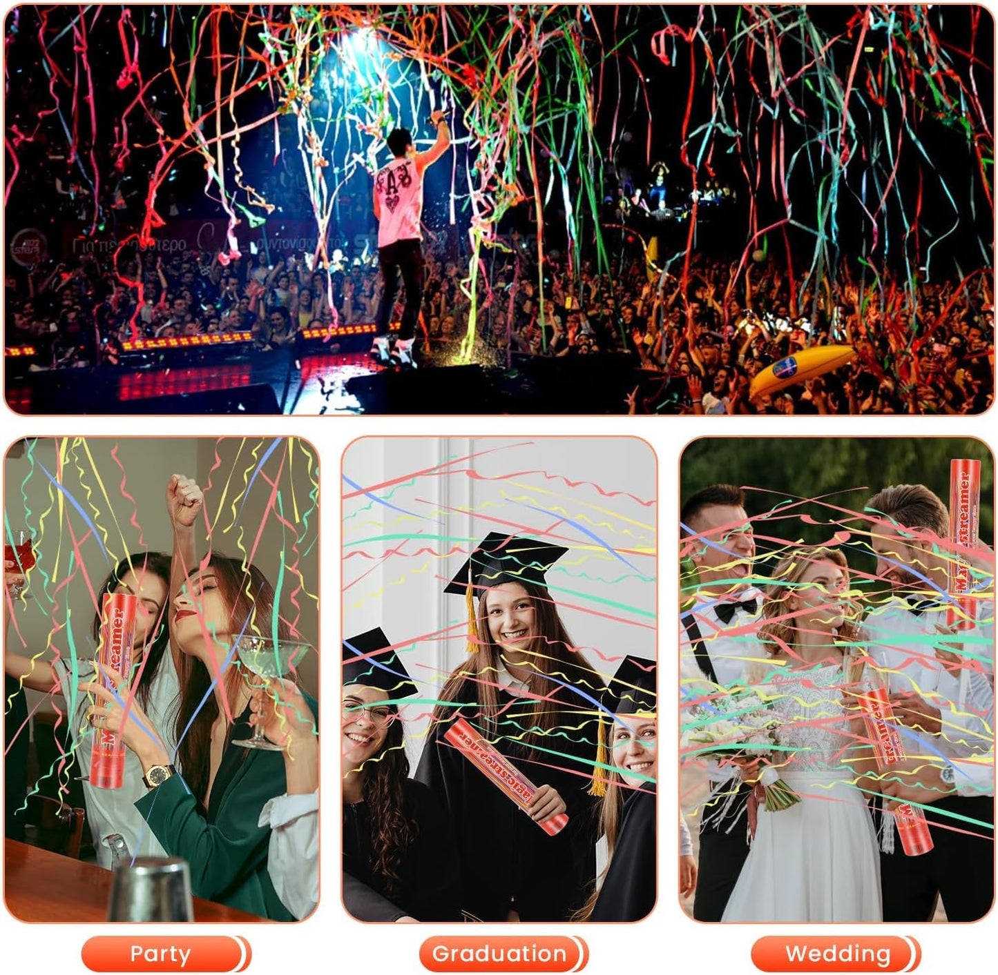 Confetti Poppers Multicolor Confetti Cannon 12 Inch Streamer Cannon 12 Pcs Multicolor Party Popper Cannon Streamer Poppers Bulk for Wedding Birthday Graduation Baby Shower Christmas New Year