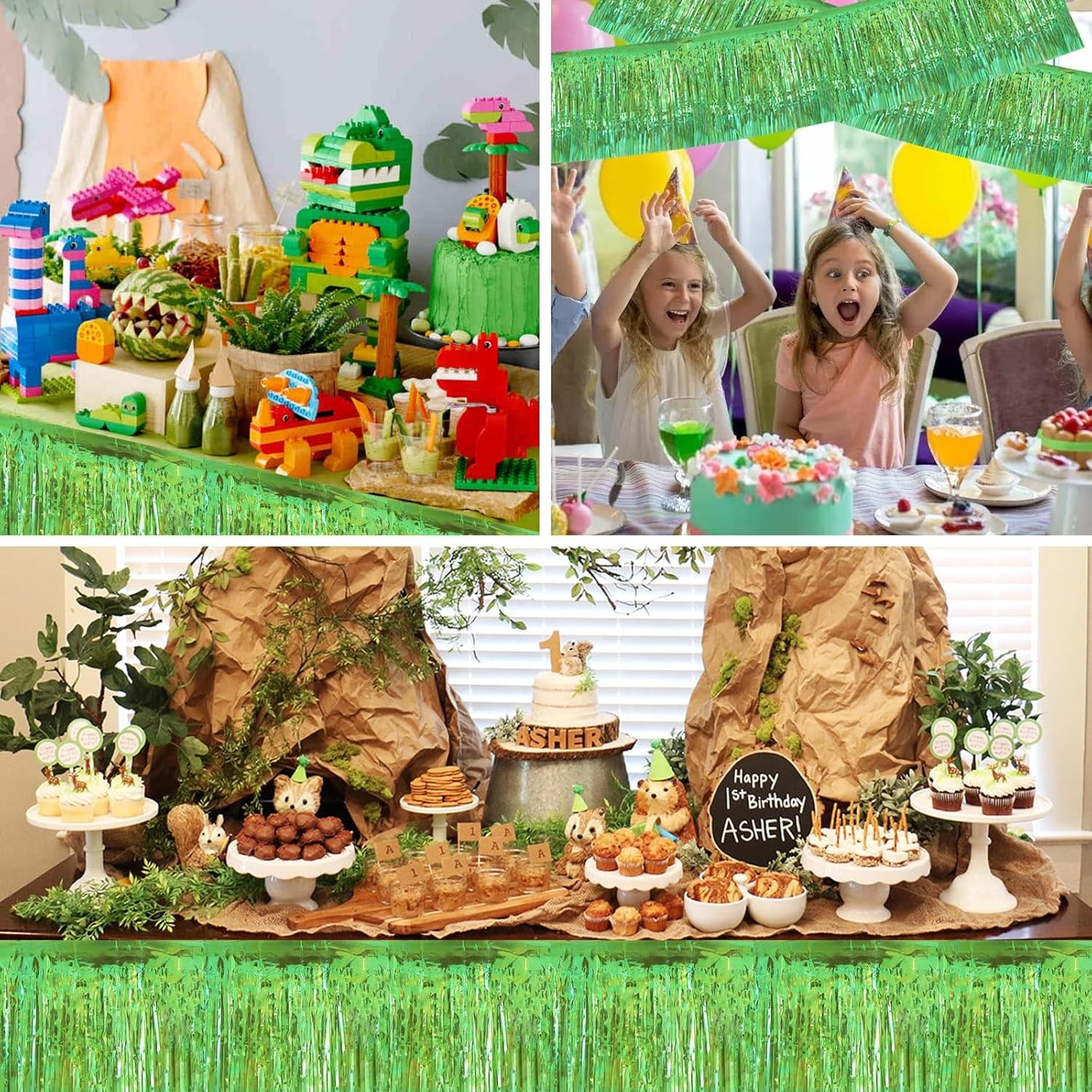 BEISHIDA 3 Packs Metallic Foil Fringe Garland Shining Green Wall Hanging Tinsel Fringe Banners for Car Floats Bridal Shower Wedding Birthday Easter Graduation Holiday Party Decoration(30 Feet)