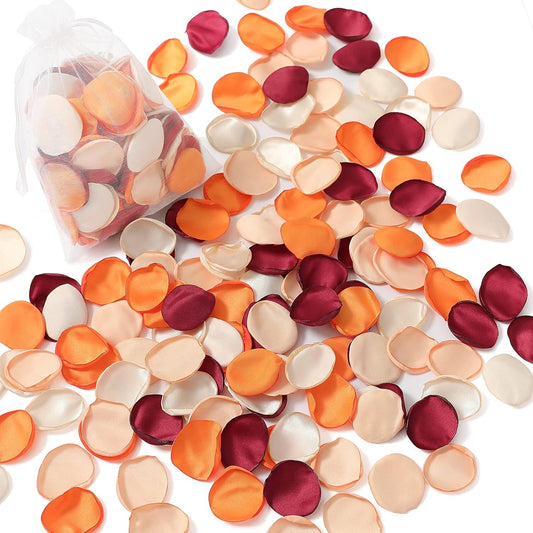 Serwalin 300Pcs Silk Rose Petals Flower Petals for Weddings Burgundy Gold White Petals Fake Orange Petals for Aisle Flower Girl Basket Bridal Shower Table Decor (4 Color Mixes)