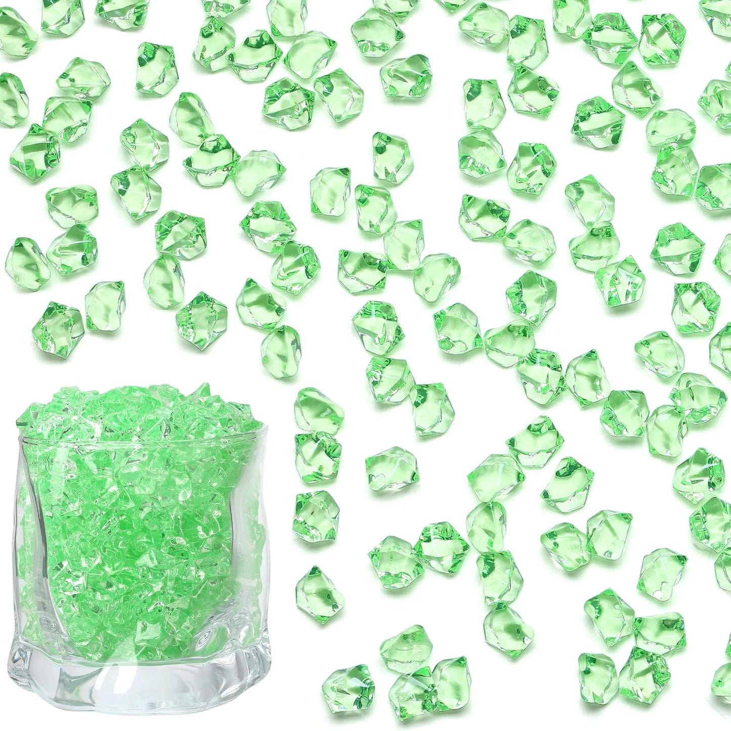 LAIDANLA 500PCS Green Acrylic Gems Vase Fillers for Centerpiece Green Fake Ice Cubes Plastic Diamonds Fake Crushed Rocks DIY Party Table Scatter Prop Wedding Decoration Accessories