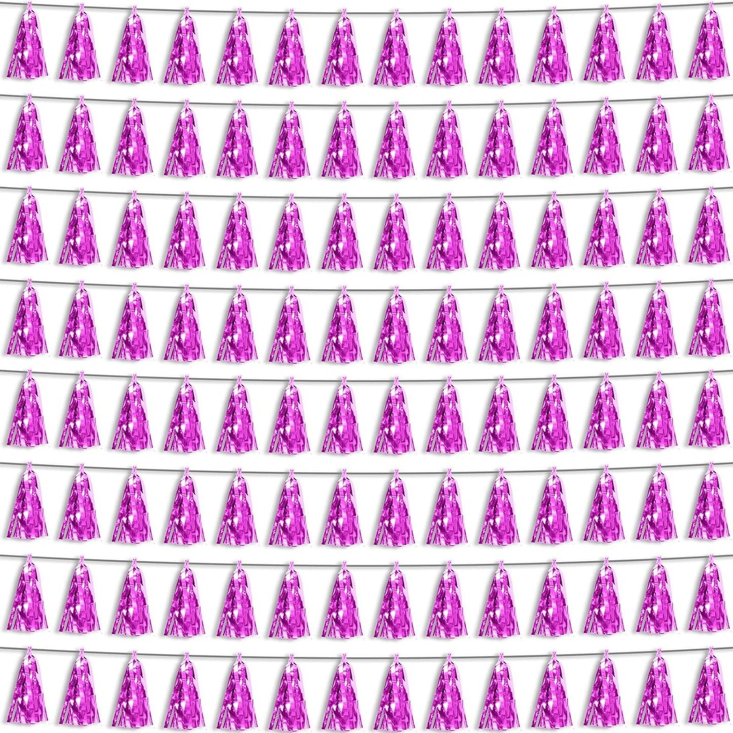 Hysilla Fuchsia Foil Fringe Metallic Tassel Streamers Banner Tassel Garland for Parade Floats, Bachelorette, Wedding, Birthday, Halloween, Christmas, Bridal/Baby Shower Party Decorations