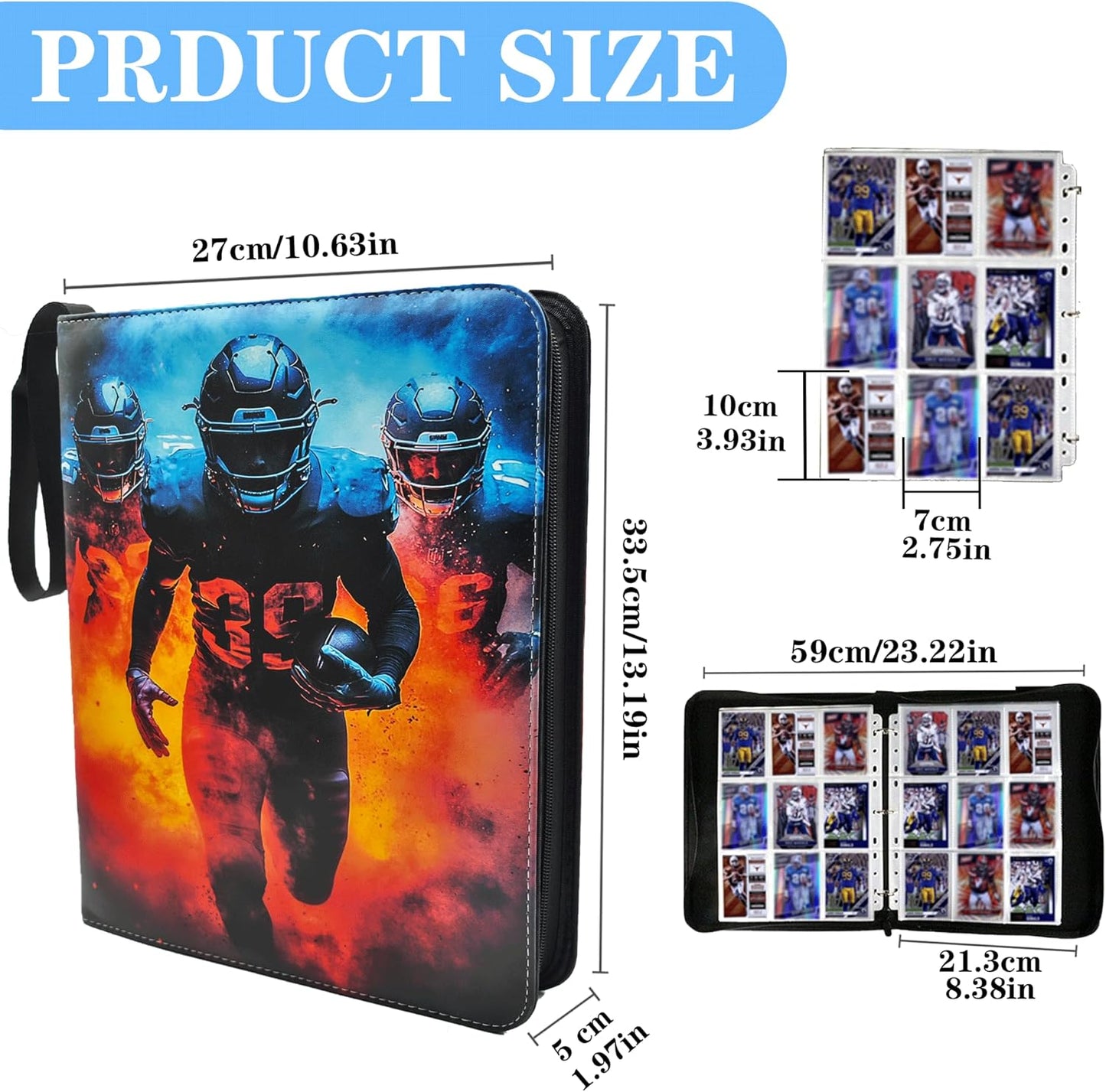 Trading Card Binder 9 Pocket, Pockets Football Card Binder, Premium Double Sided Pocket PU Cover Card Collection Binder for 900 Cards, Card Album for YuGiOh, MTG, TCG, Game Cards & Sports Cards