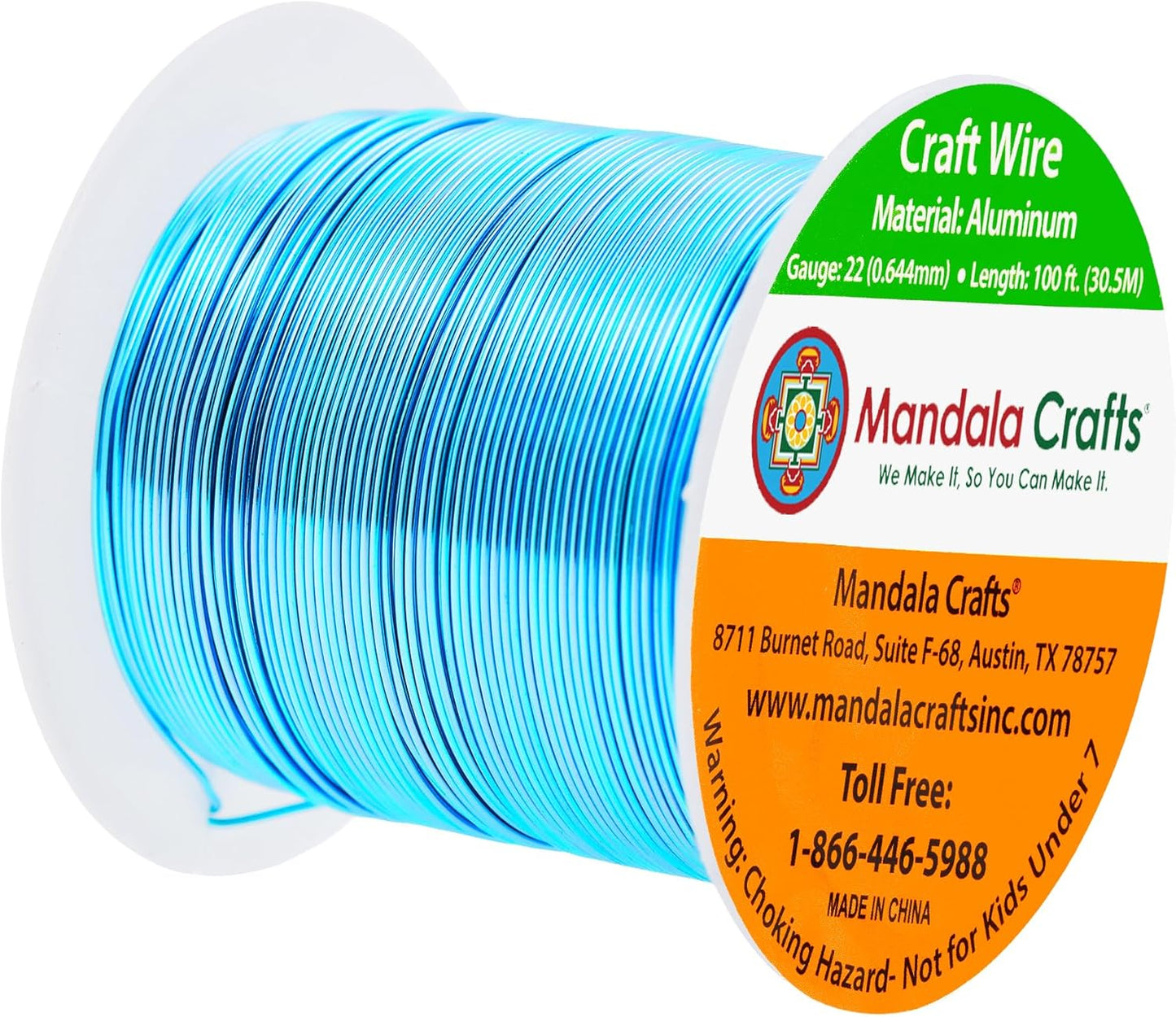 Mandala Crafts 22 Gauge Anodized Aluminum Craft Wire for Jewelry Making - 100 FT Colored Flexible Turquoise Wire - Bendable for Bonsai Armature Crafting Sculpting