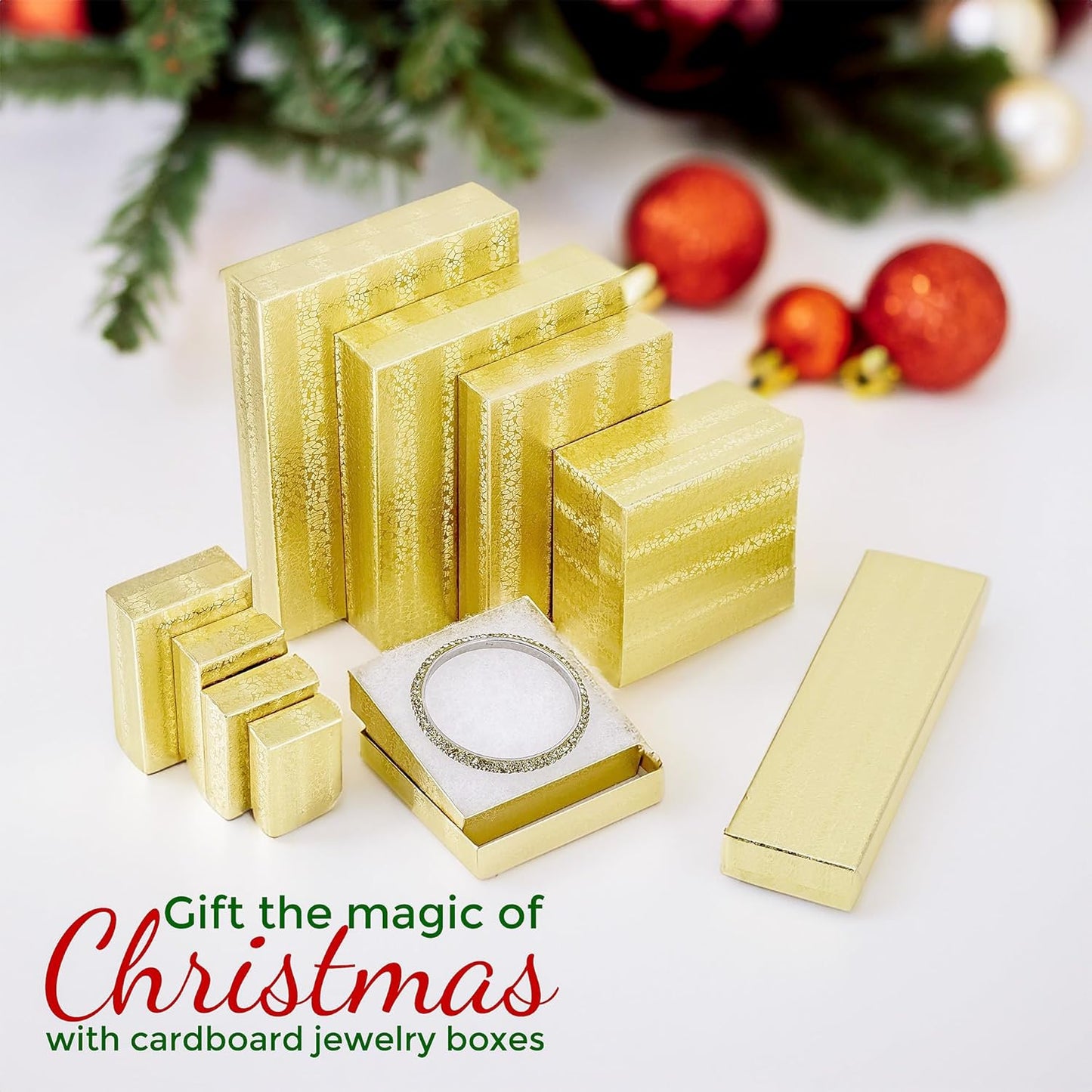 TheDisplayGuys - 25-Pack #53 Kraft Paper Cardboard Gift Boxes/Jewelry Cases w. Cotton Padding & Lid - Gold Foil - (5.4" x 3.9" x 1.0")