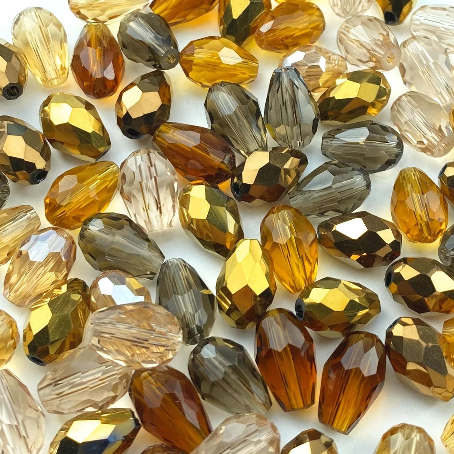 200pcs 3x5mm Teardrop Crystal Glass Beads Vertical Hole Faceted Loose Spacer Beads for DIY Craft Jewelry Making Necklace Bracelet Earring Wind Chimes(Brown Series)