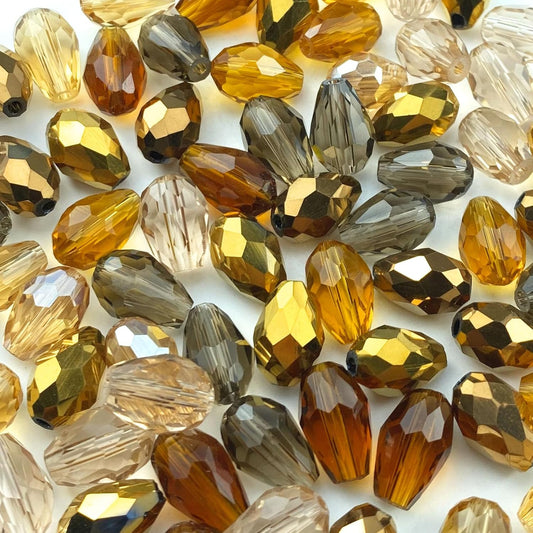 200pcs 3x5mm Teardrop Crystal Glass Beads Vertical Hole Faceted Loose Spacer Beads for DIY Craft Jewelry Making Necklace Bracelet Earring Wind Chimes(Brown Series)