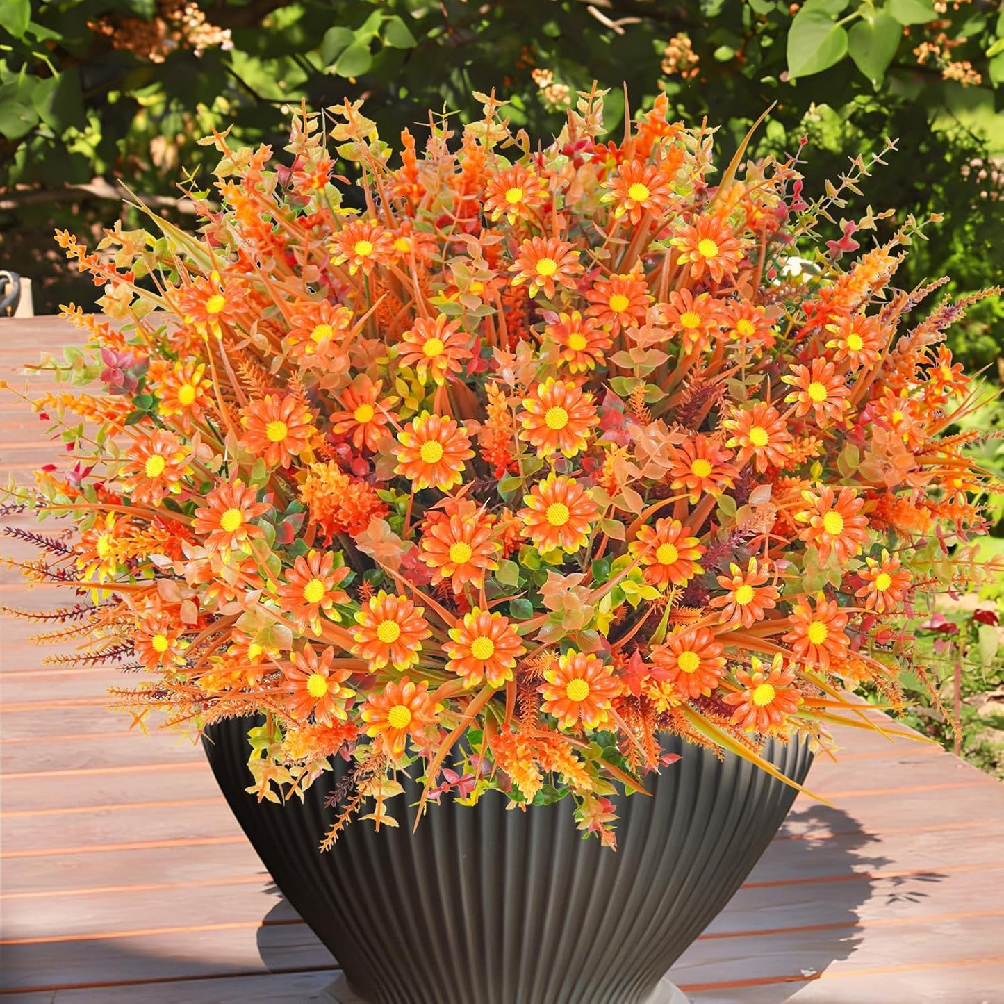 64 Pcs Outdoor Fall Flowers UV Resistant Faux Fall Plants with Fall Daisy Eucalyptus Lavender Artificial Autumn Flowers Greenery for Outside Home Porch Patio Thanksgiving Decoration