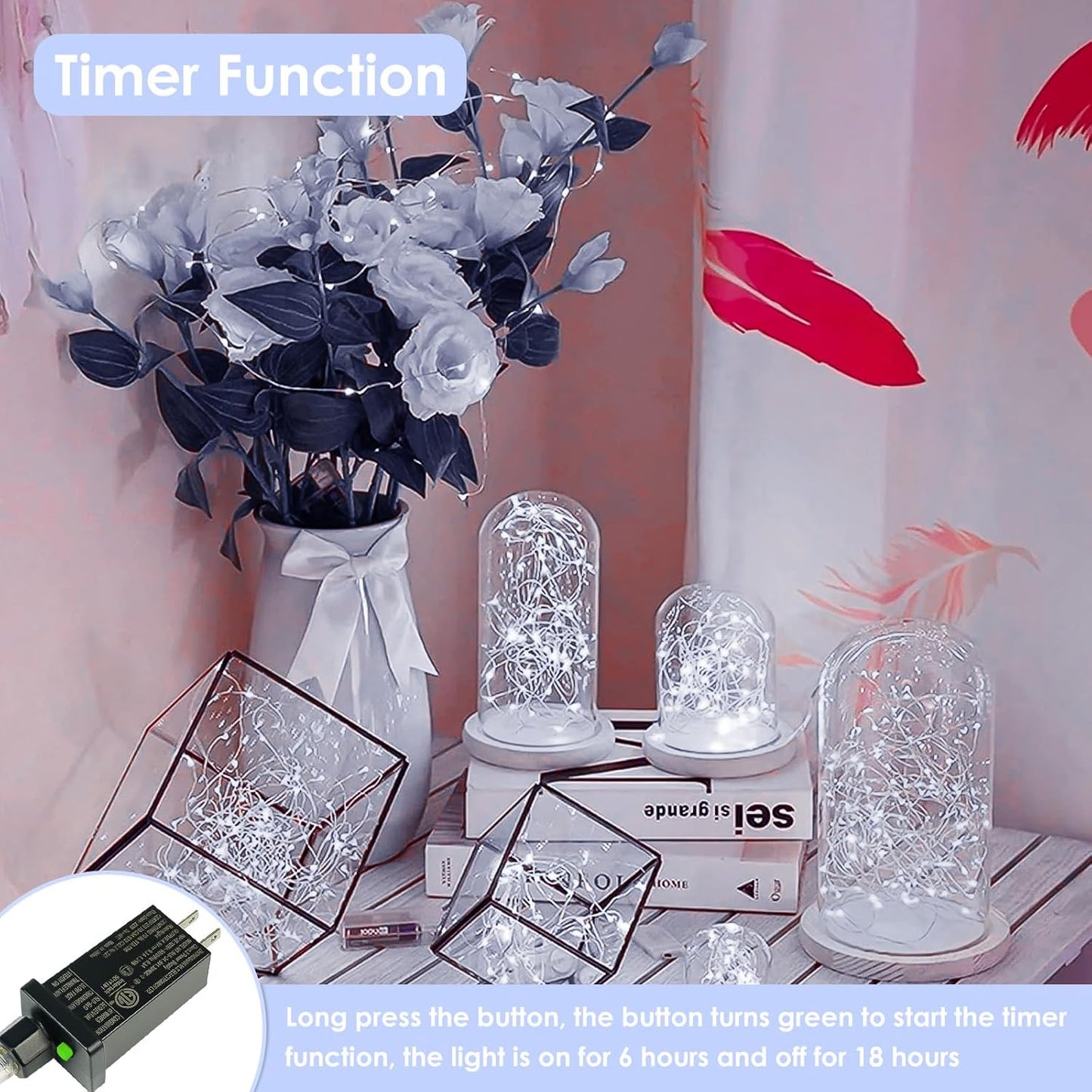 66Ft 200LED Fairy Lights Plug in, Waterproof String Lights Outdoor & Indoor 8 Modes with Timer, Christmas Light Bedroom Decor, Twinkle Light for Girl's Room Garden Christmas Decorations (Cool White)