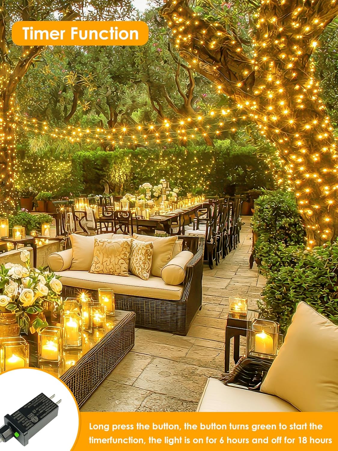 66Ft 200 LED Fairy Lights Plug in, Waterproof String Lights Outdoor & Indoor 8 Modes Christmas Light Bedroom Decor, Timer Twinkle Lights for Girl's Room Garden Party Christmas Decorations (Warm White)