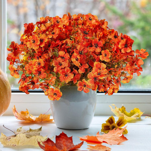 Artificial Fall Flowers Faux Mums for Outdoor Indoor Garden Home Decoration,12 Bundles Faux Silk Daisy UV Resistant Look Real No Fade for Front Door Porch Patio Yard Balcony Autumn Decor