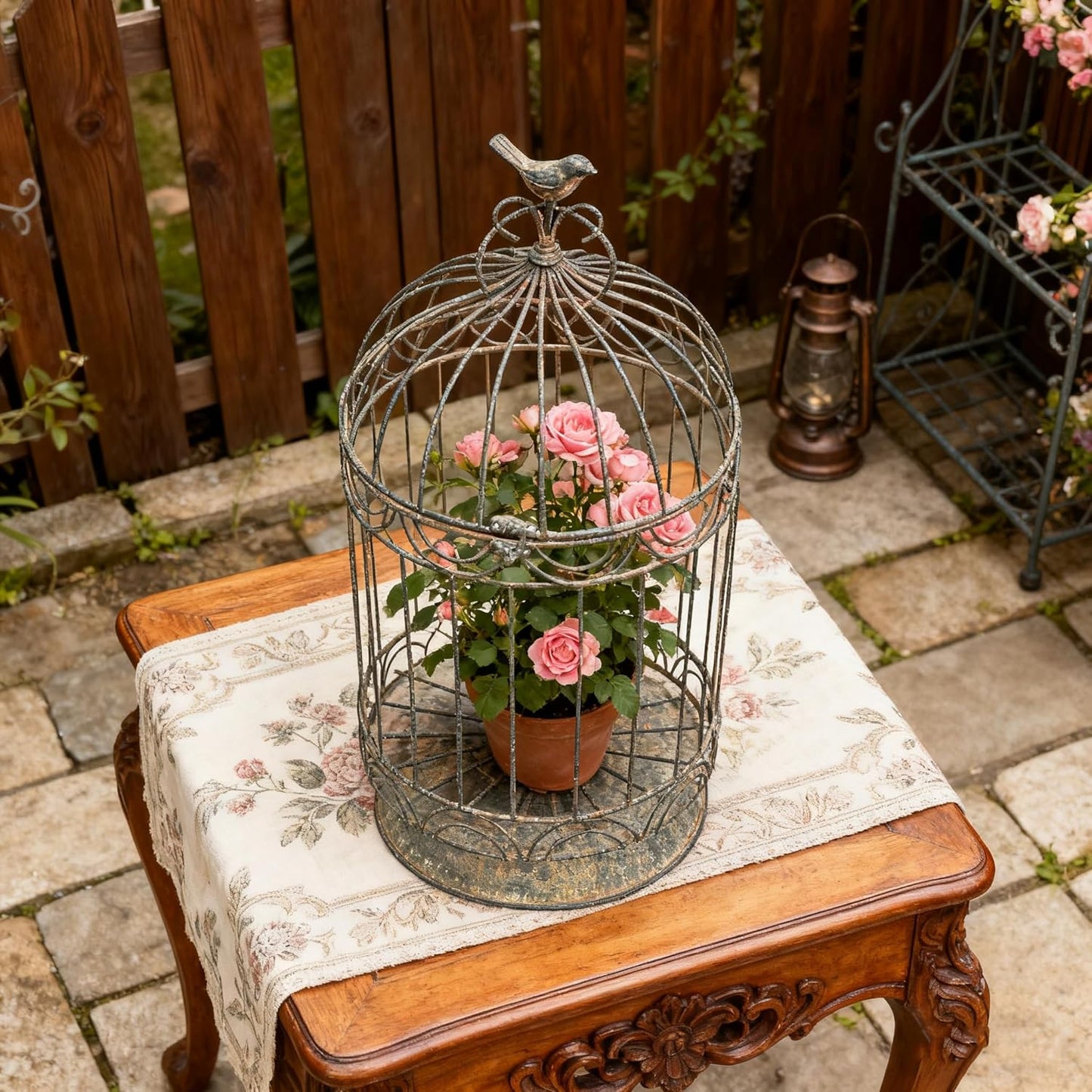 Rustic Farmhouse Metal Planter Holder Vintage Birdcage Distressed Deractive Plants Stand for Wedding Decor Party Centerpieces Garden Home Patio Outdoor Indoor Decor