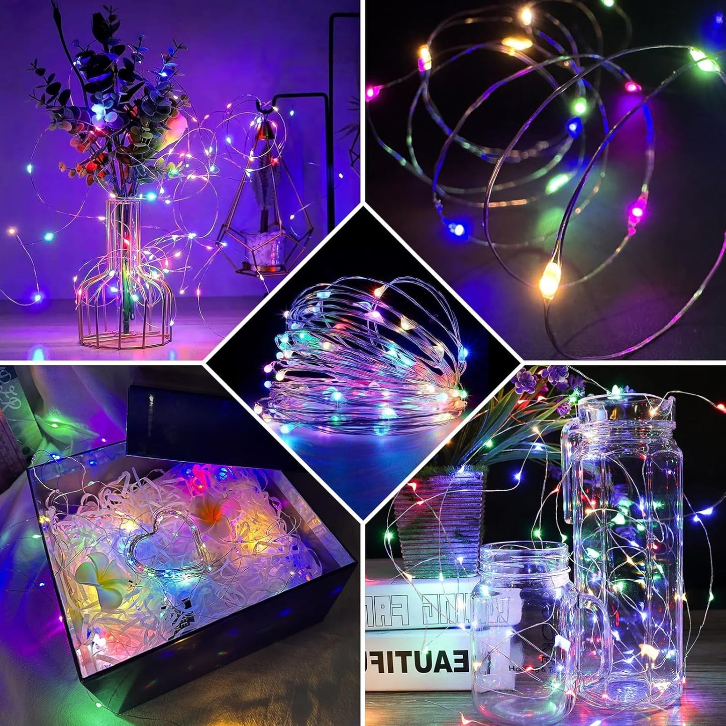 24 Pack Fairy Lights 7Ft 20 LED Twinkle String Lights 3 Modes Battery Operated Waterproof Firefly Starry for Mason Jar Party Wedding Christmas Valentines Day Table Centerpieces,Multicolor