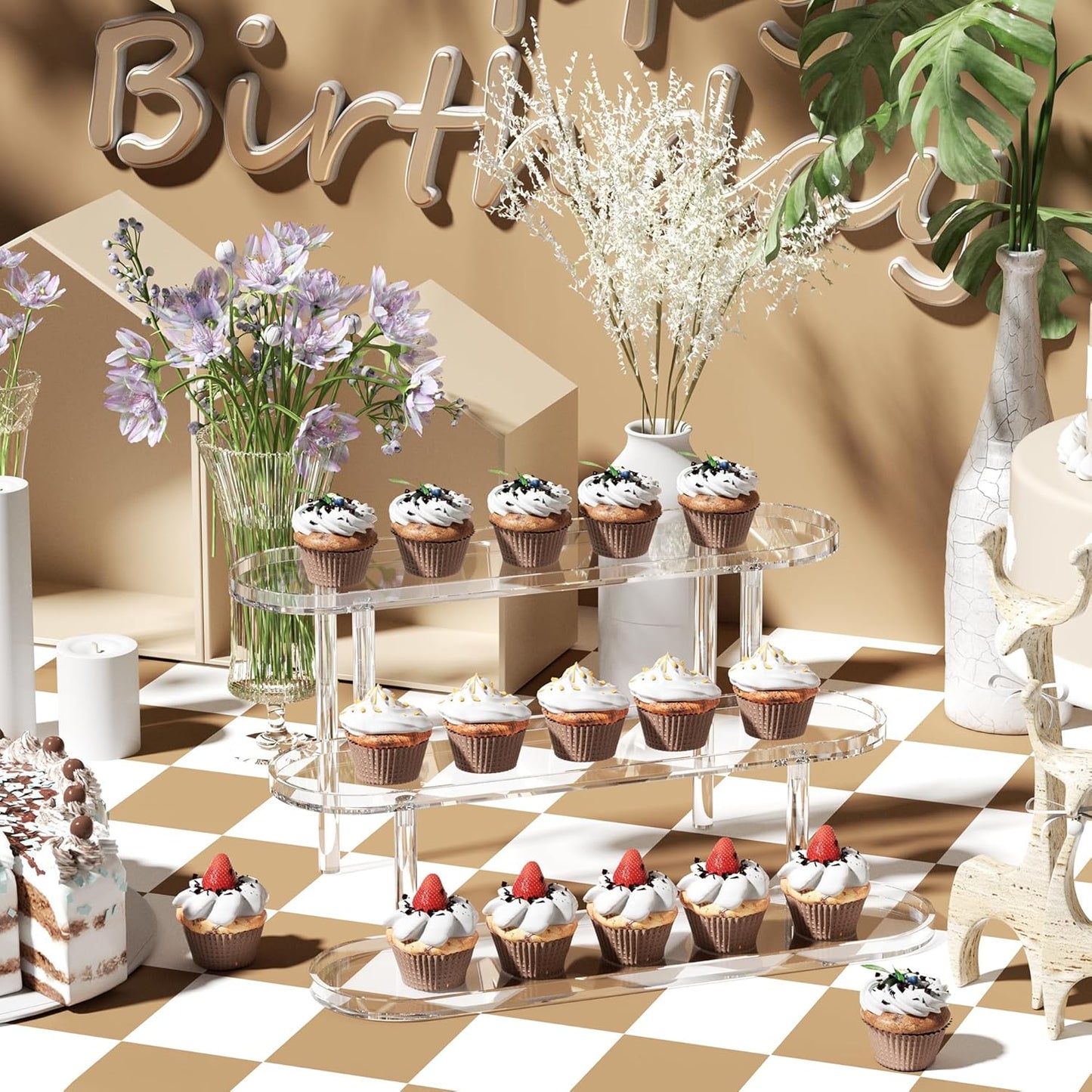 Acrylic Risers Display Stand, Clear Perfume Organizer, Clear Cupcake Stand Holder, Dessert Display for Party, Display Shelf for Cologne Skincare 𝐚𝐦𝐢𝐢𝐛𝐨 Funko-POP Figure Collection