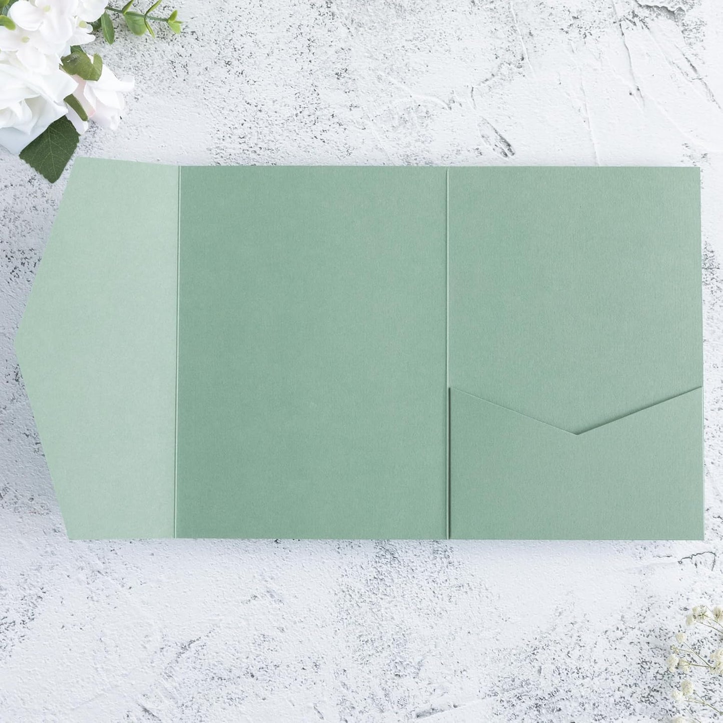 20 PCS Sage Green Tri-fold Laser Cut Wedding Invitation Pockets for 5x7 Wedding Cards Bridal Shower Engagement Quinceanera Invitation