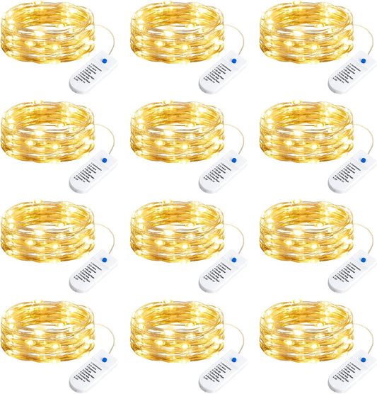 Minetom 12 Pack Fairy Lights Battery Operated String Lights, 8 Modes & Timer, 7ft 20LED Waterproof Silver Wire Twinkle Lights, Firefly Starry Moon Lights for Mason Jars DIY Christmas Wedding Party